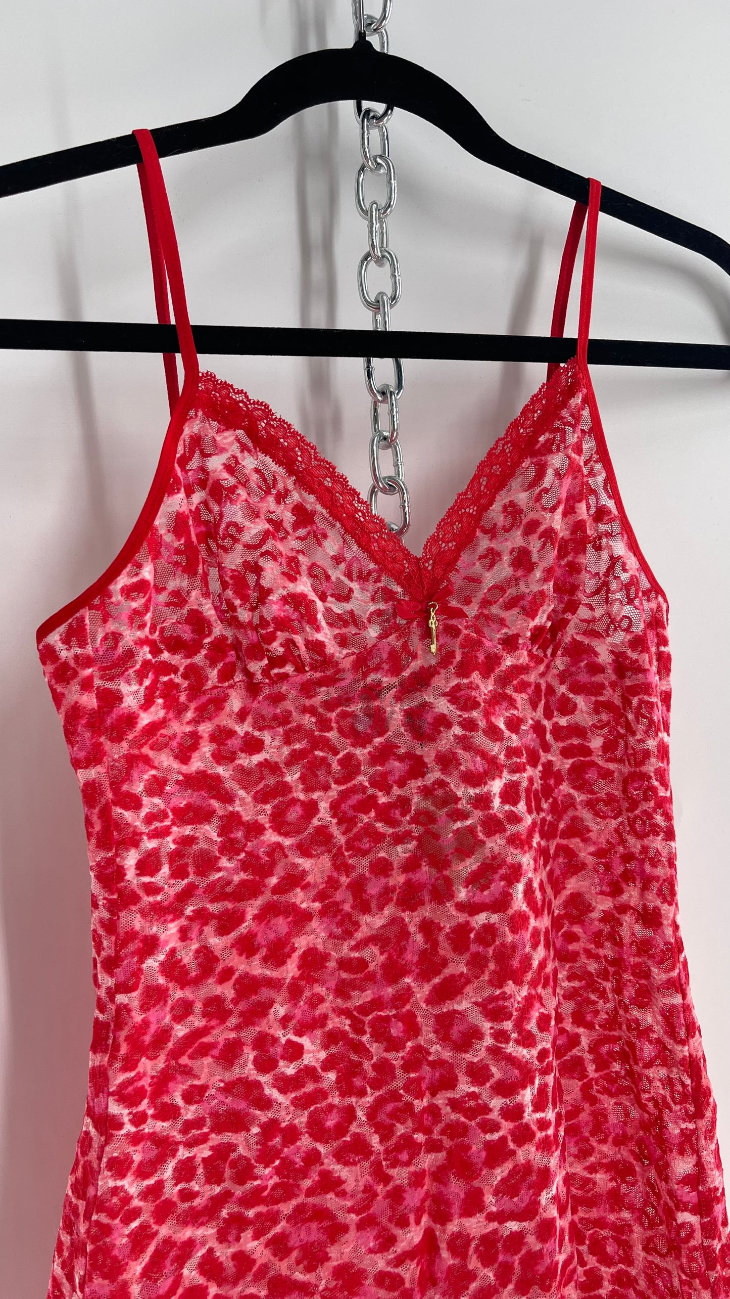 Vintage Victoria’s Secret Red Pink Cheetah Babydoll Slip (Medium)