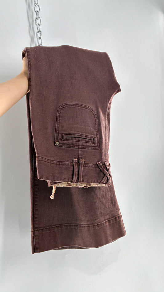 Vintage BICA CHEIA Brown Low Rise Wide Leg Jeans with Mini Pockets (32)