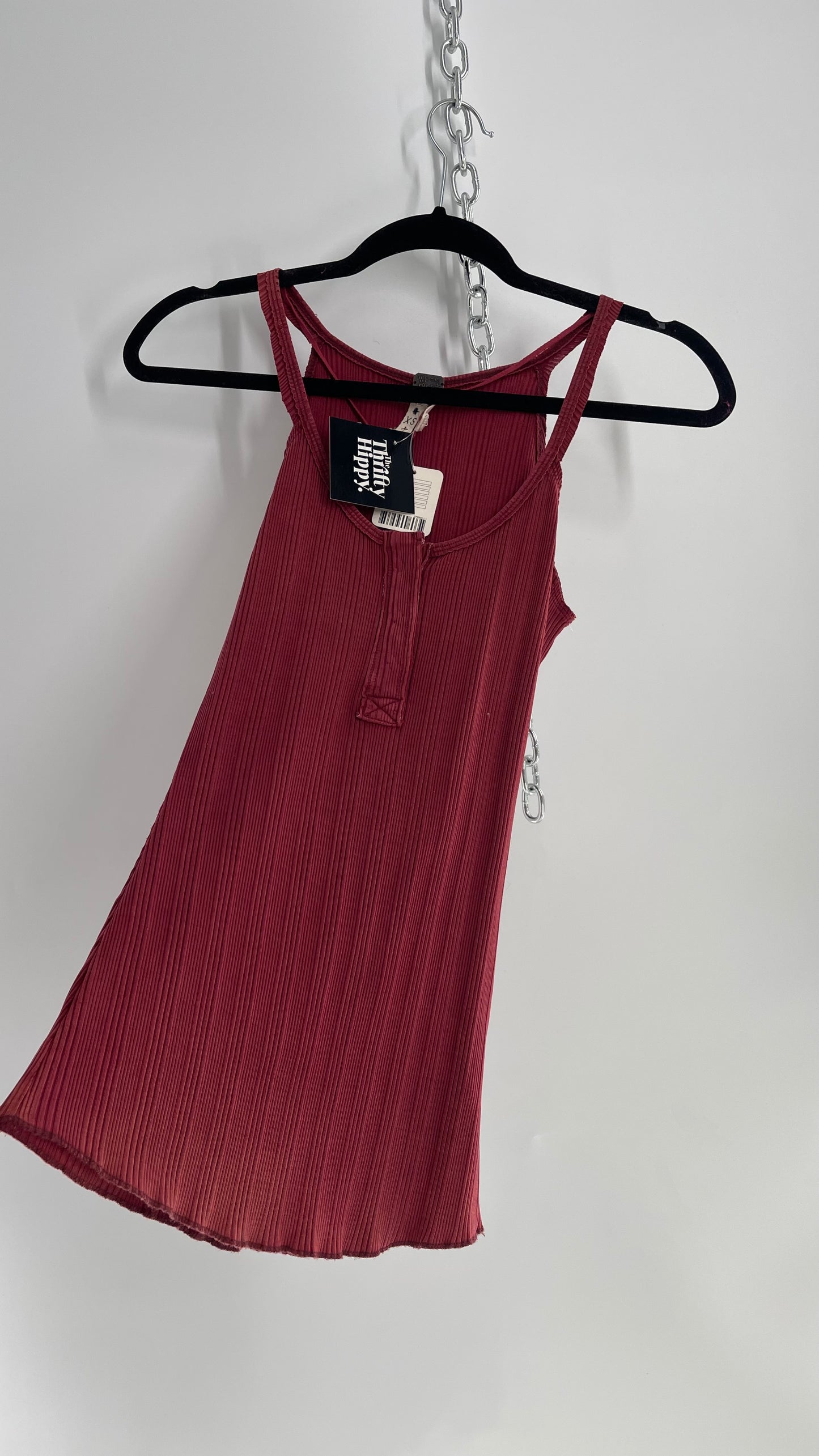 Free People Red Maroon Ribbed Tank Distressed with Tags Attached (XS)