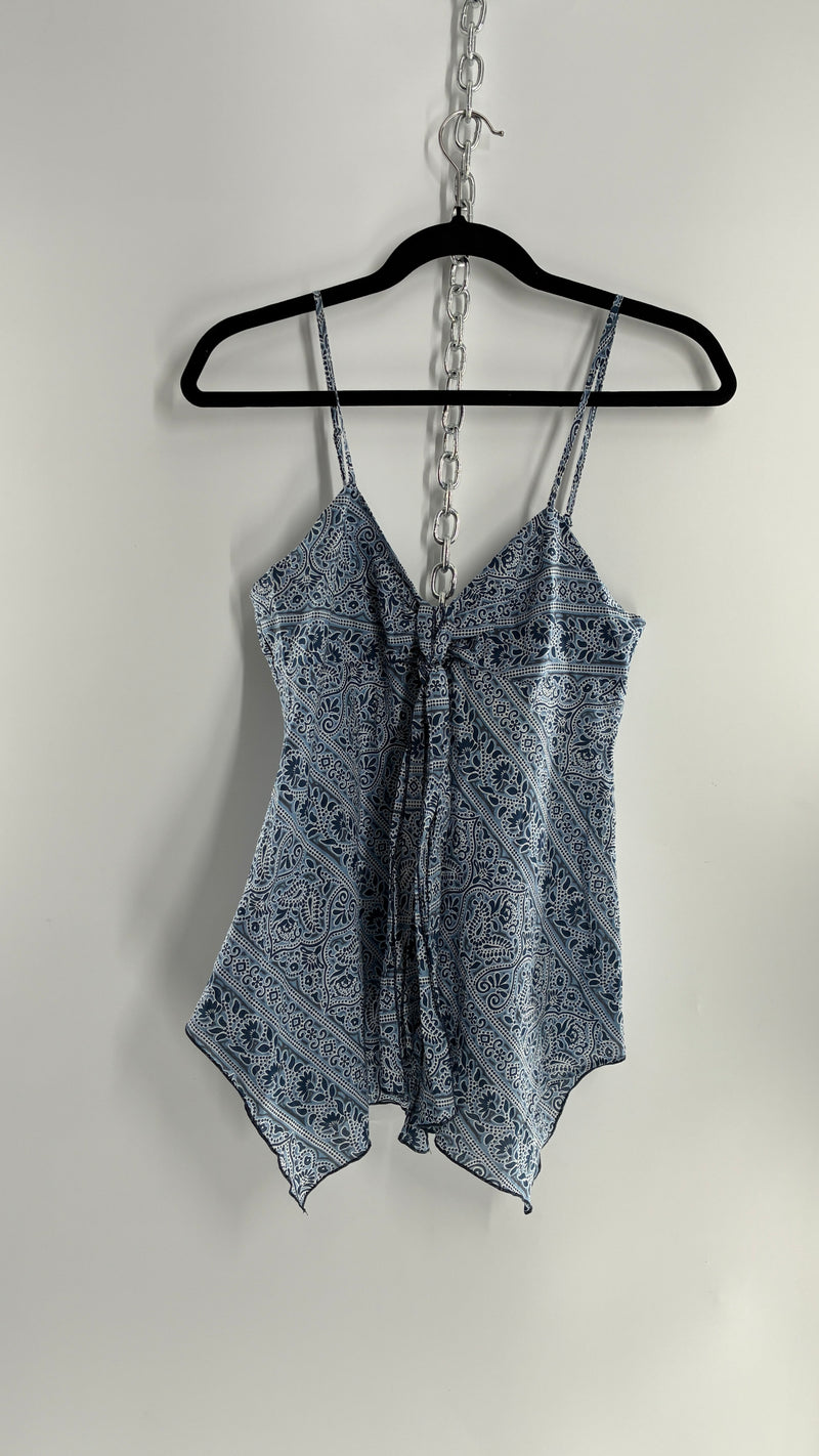 Vintage 100% Cotton Handkerchief Blue Bandana Style Camisole (2)