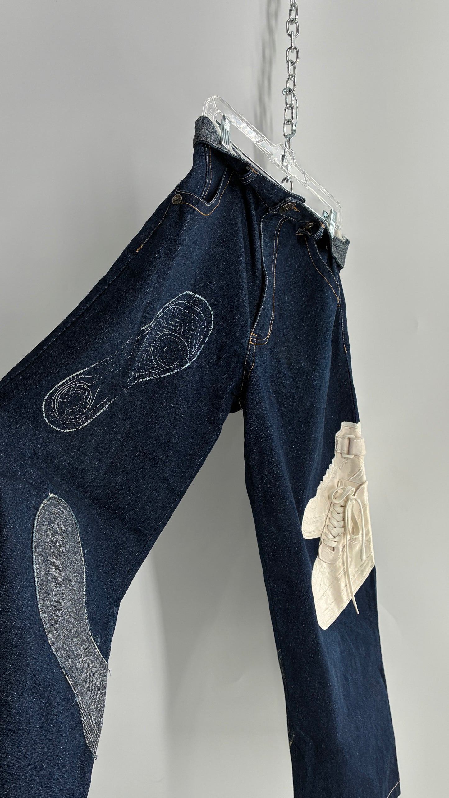 Vintage RAWBLUE Baggy Heavy Denim Wide Legs with AF1 Appliqué (32W/31)