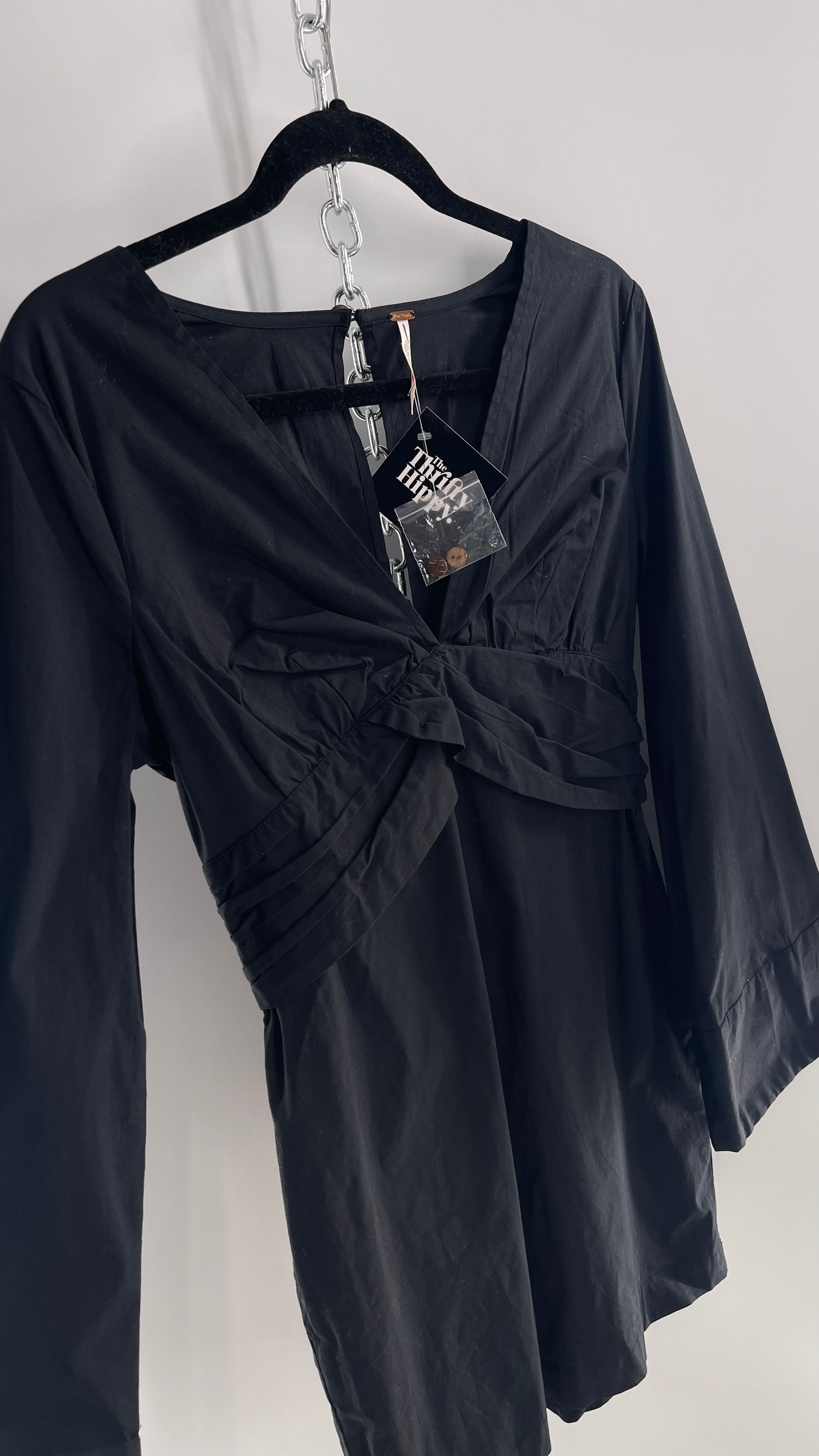 Free People Black Bell Sleeve Mini Dress with Button Detail Back and S The Thrifty Hippy Free People Black Bell Sleeve Mini Dress with Button Detail Back and S The Thrifty Hippy