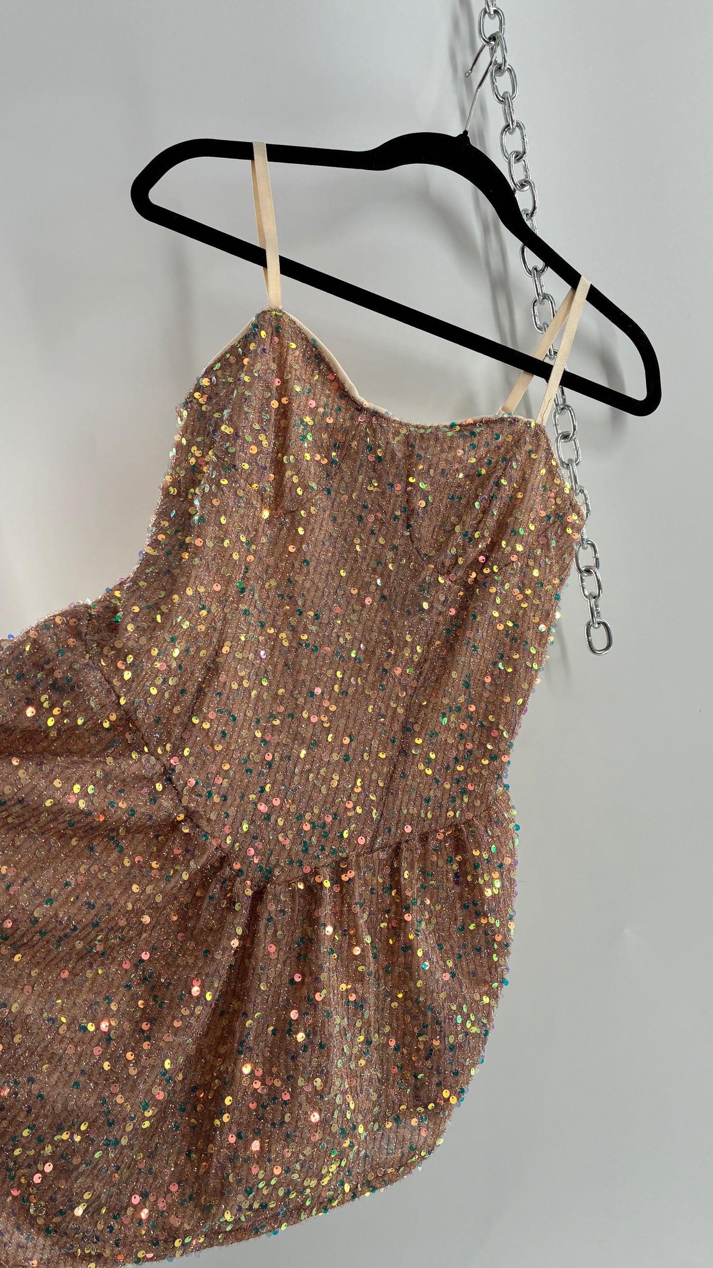Nude Sequin Pointed Hem Mini Dress (L)