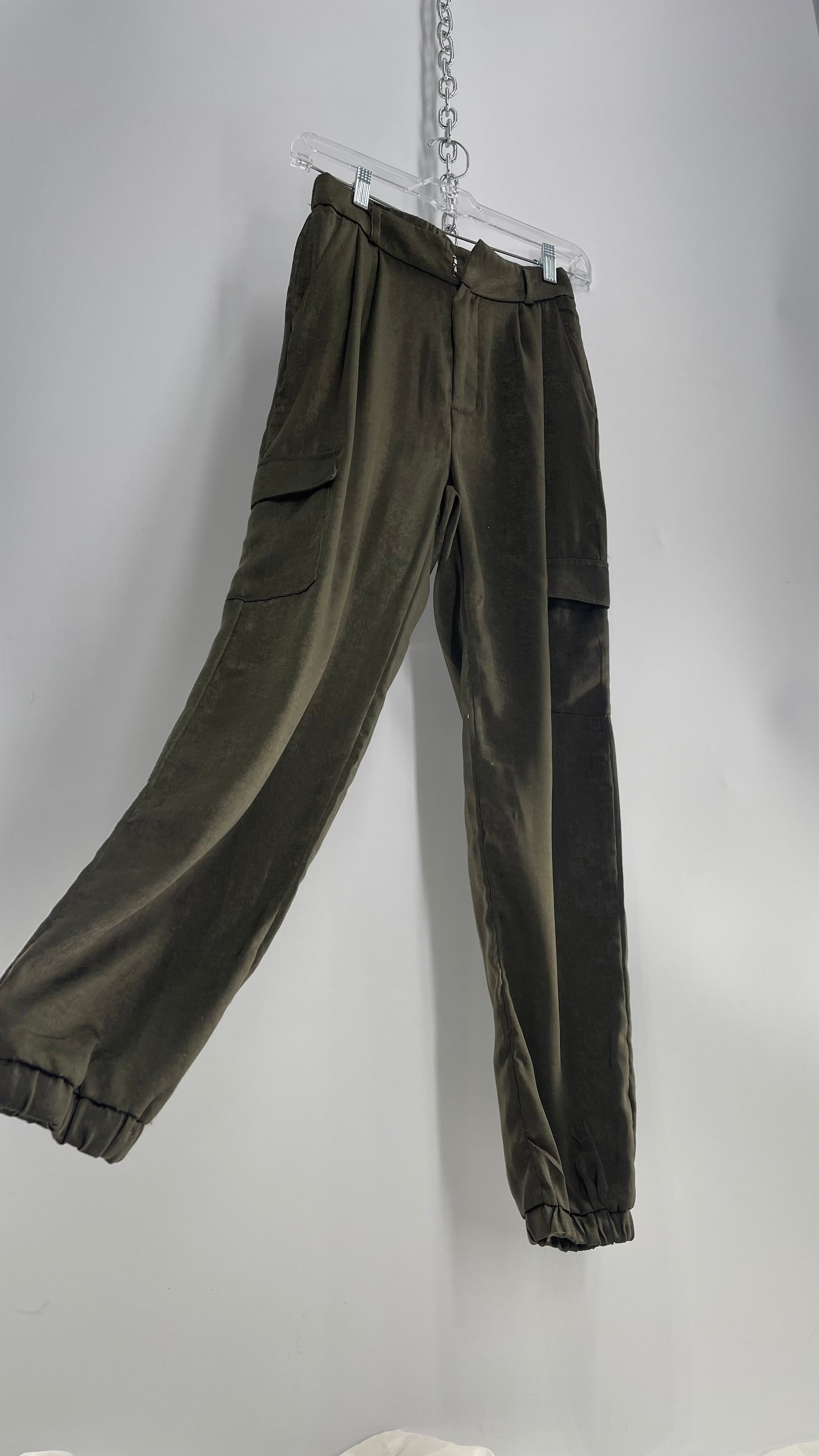 Urban Outfitters Olive Green Silky Cargo Pant  (XS)