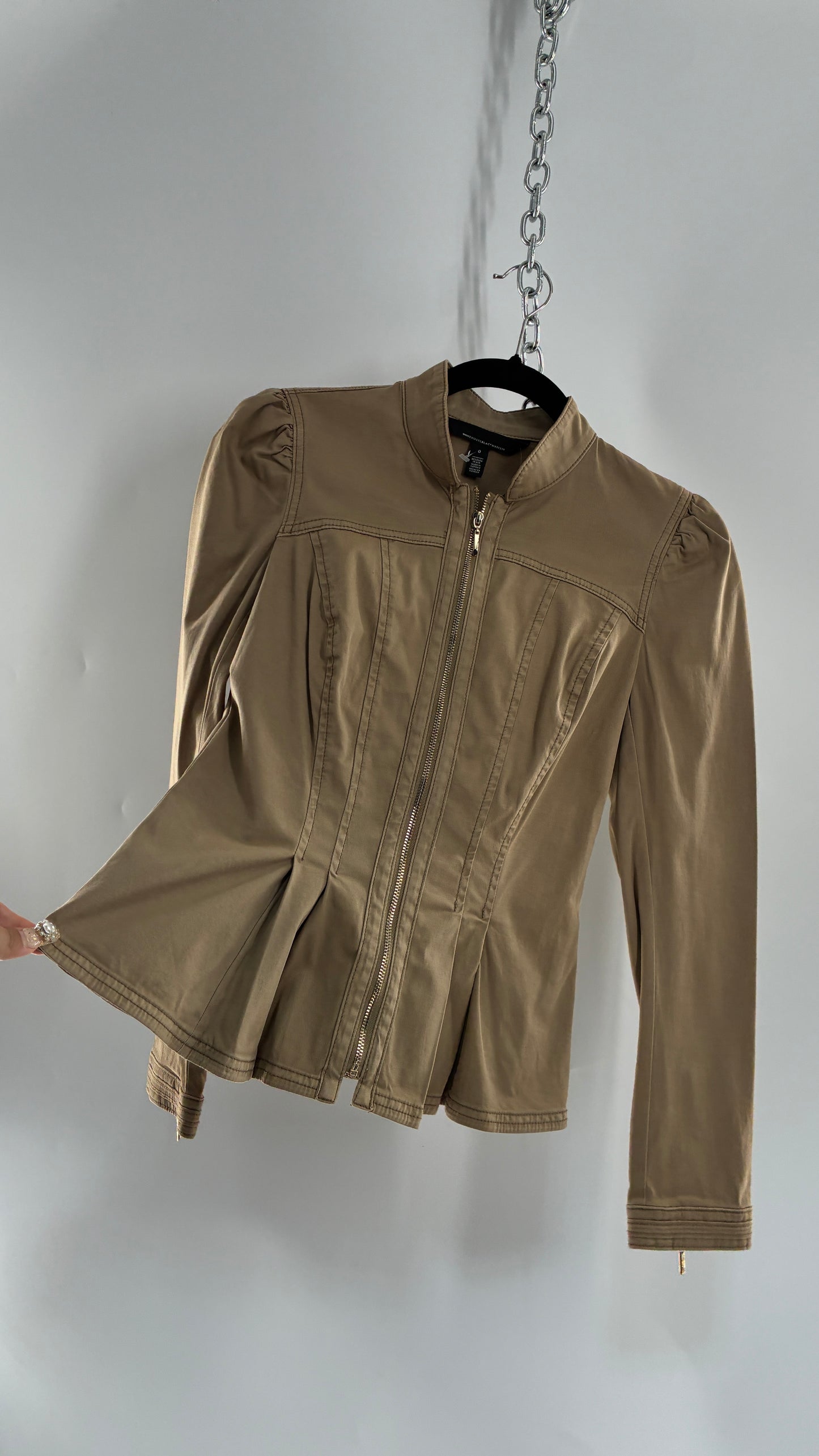 Vintage WHITE HOUSE BLACK MARKET Tan Peplum Zip Up Tailored Jacket (0)
