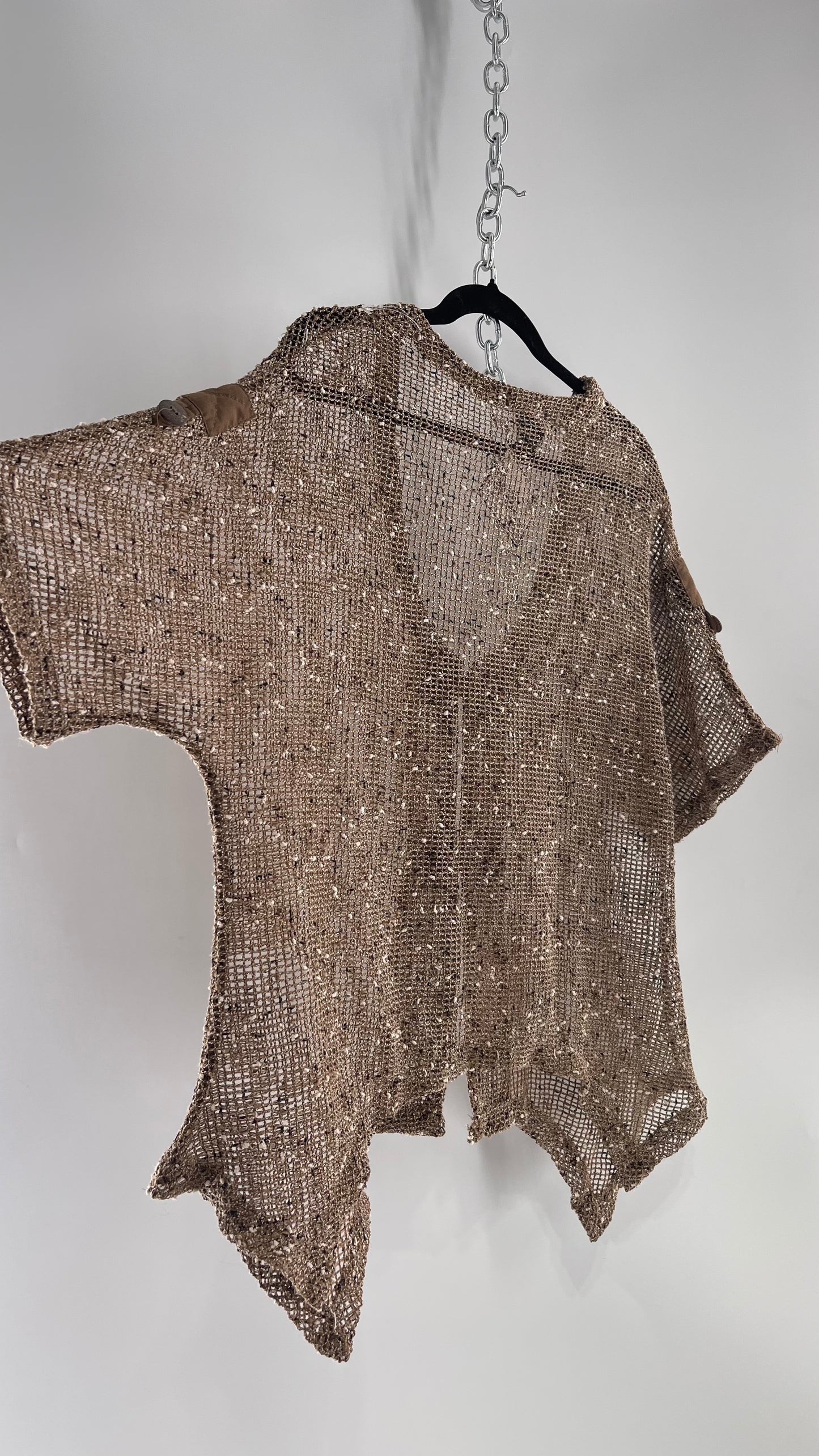 Netted Tropical Brown Short with Wooden Buttons (Medium)