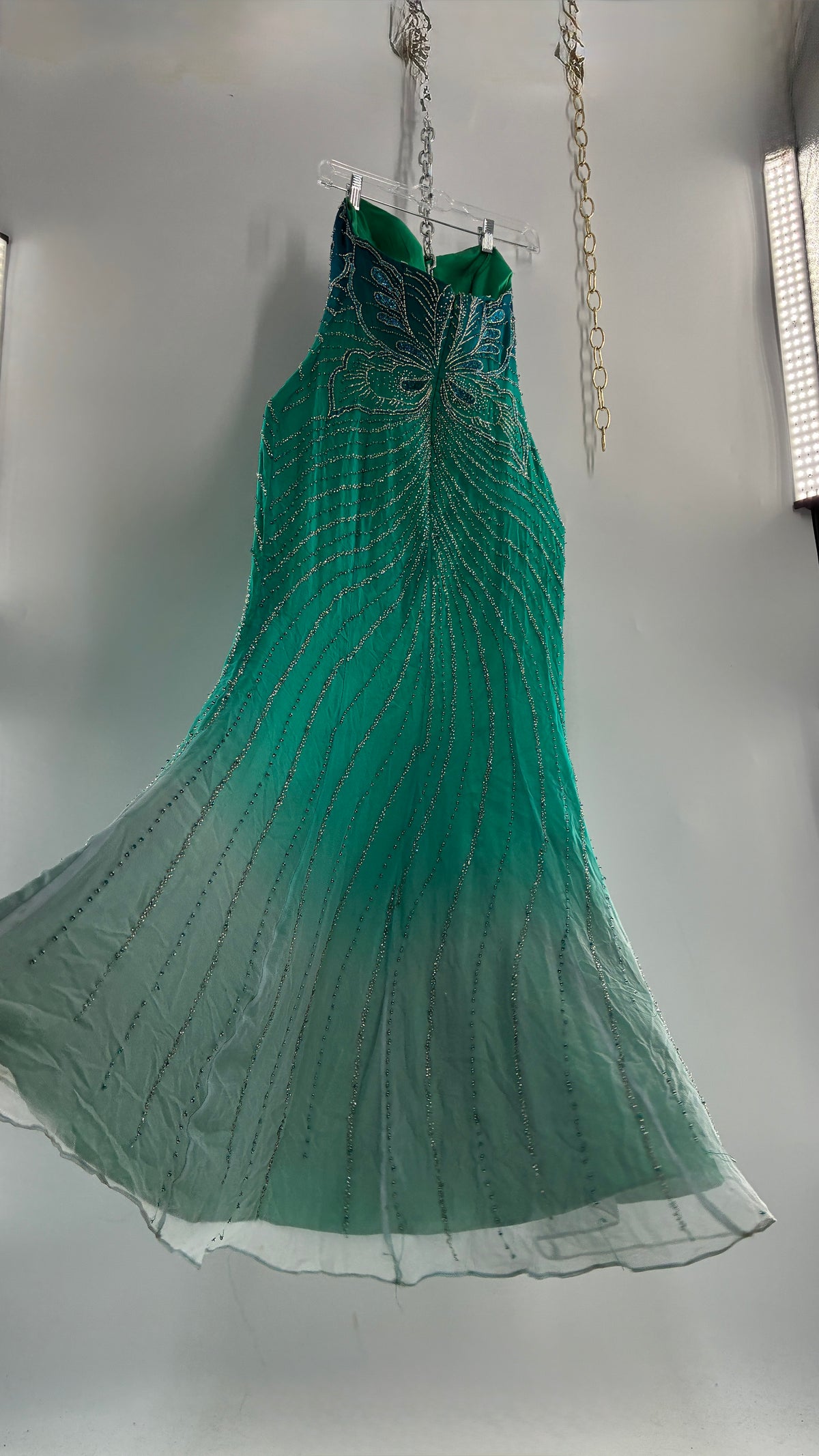 Vintage 1990s STUDIO17 100% Fully Beaded Silk Aquamarine Butterfly Dress (8)
