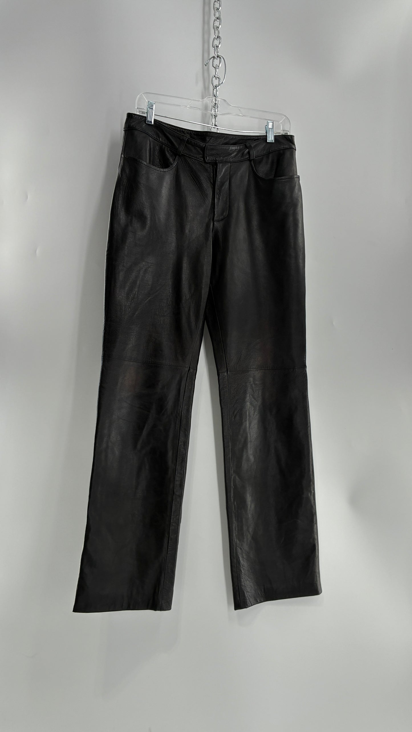 Vintage INC Black Soft Genuine Leather  Side Closure Pants (6)