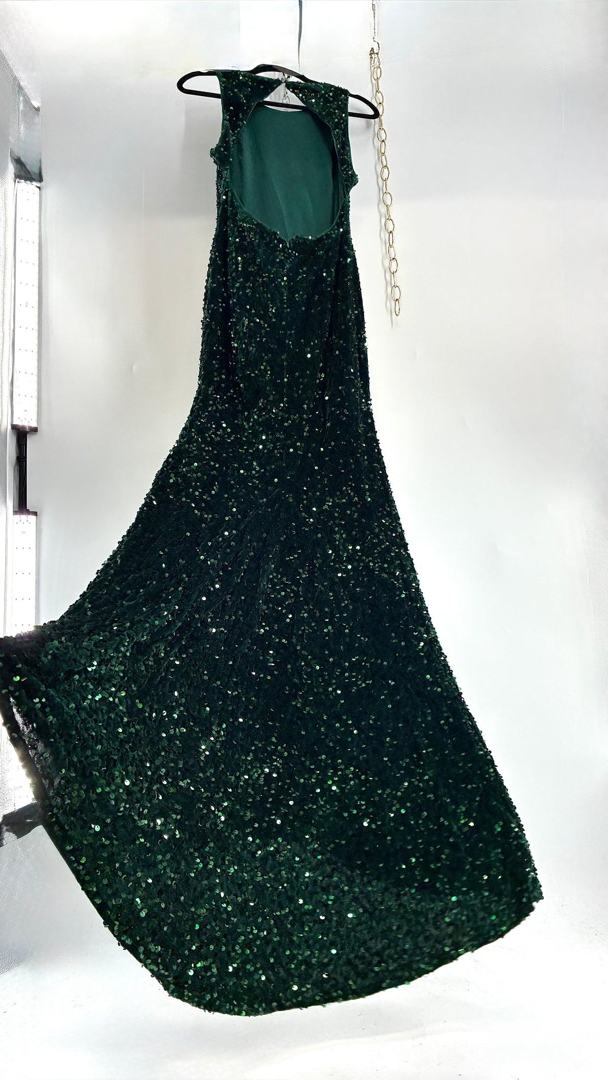 FAERIESTY Elegant Round Neck Sleeveless Sequin Mermaid Dress (XL)