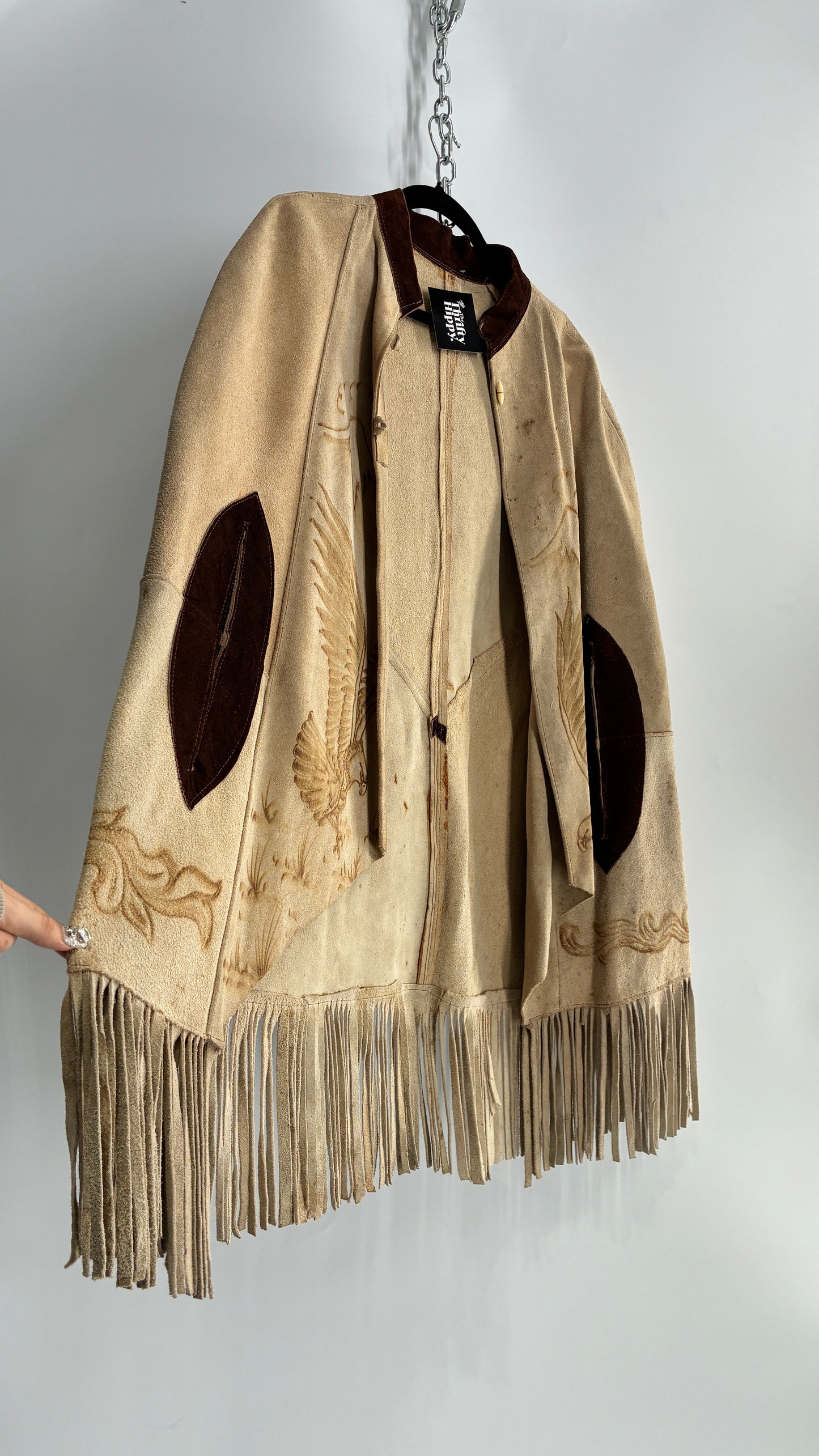 Vintage Animal Hide Engraved Poncho OverCoat (C)(One Size)
