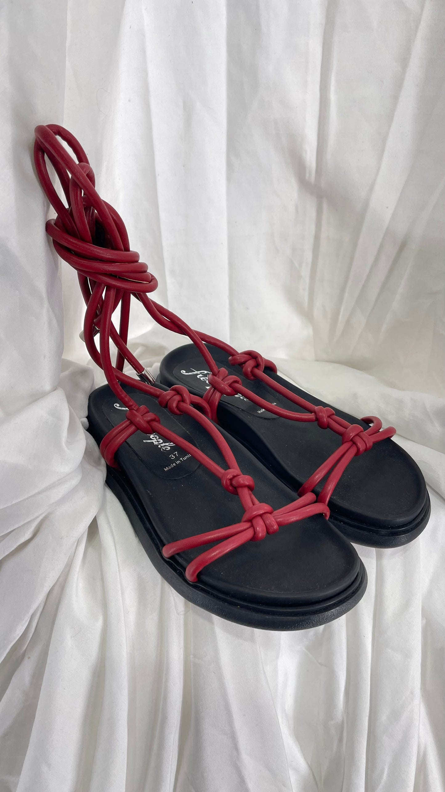 Free People Red Leather Tie Up Sandal (37/6)