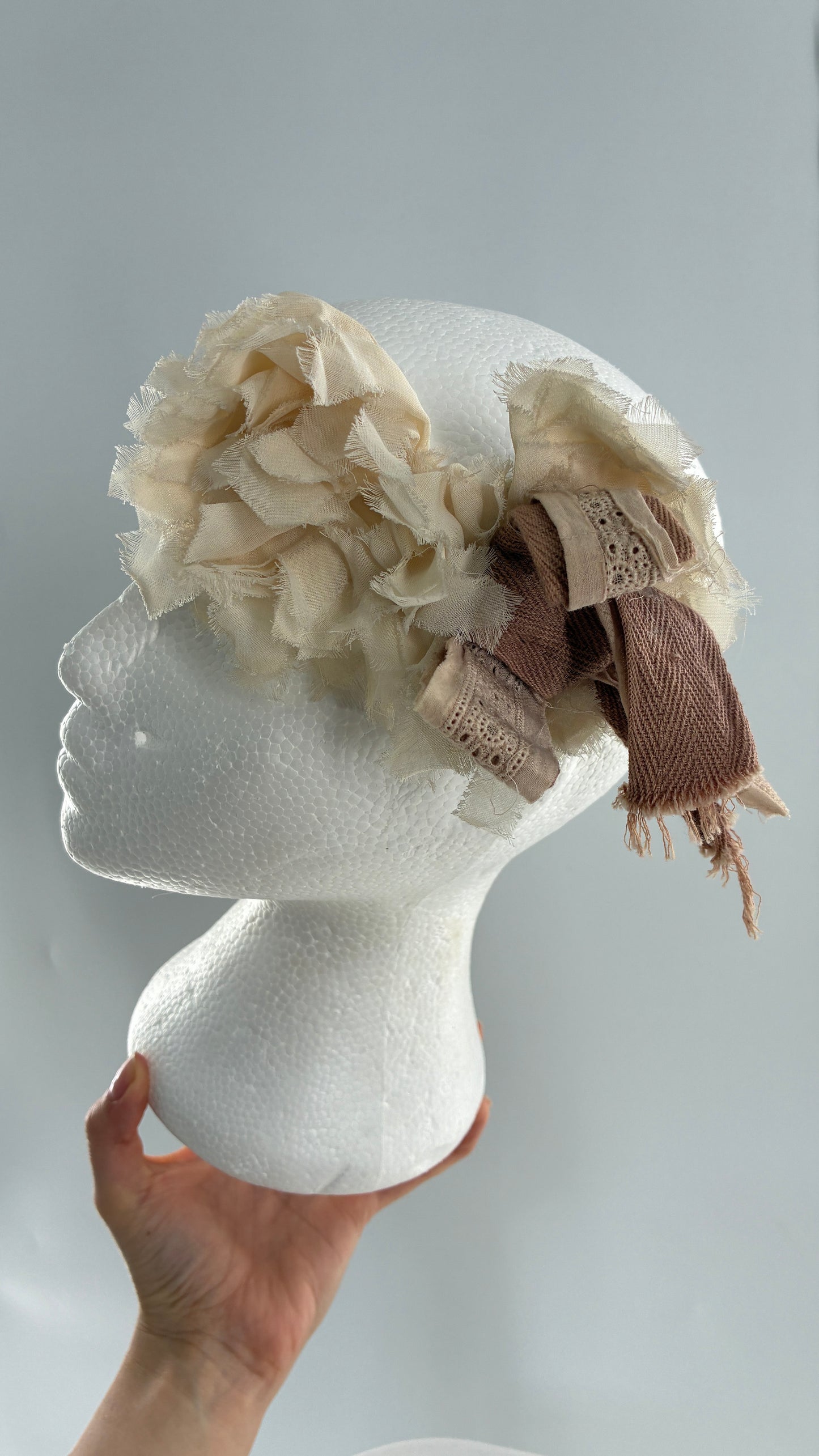 Vintage FARMER Handmade Headband with Ribbon and Flower Appliqués