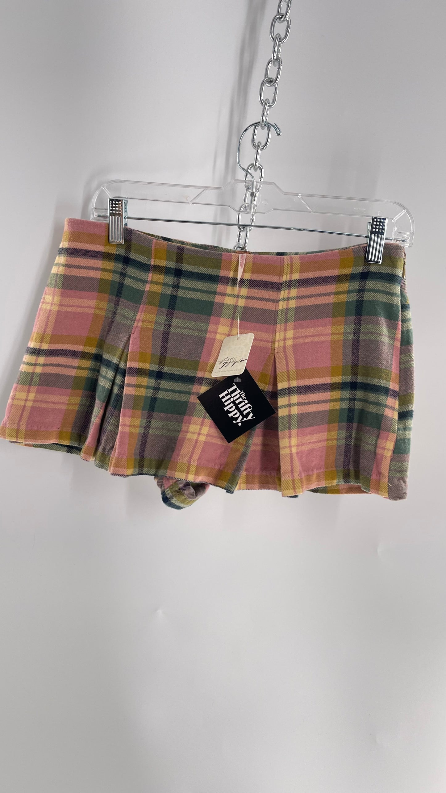 Free People Pink Plaid Pleated Micro Mini Skort with Tags Attached (4)