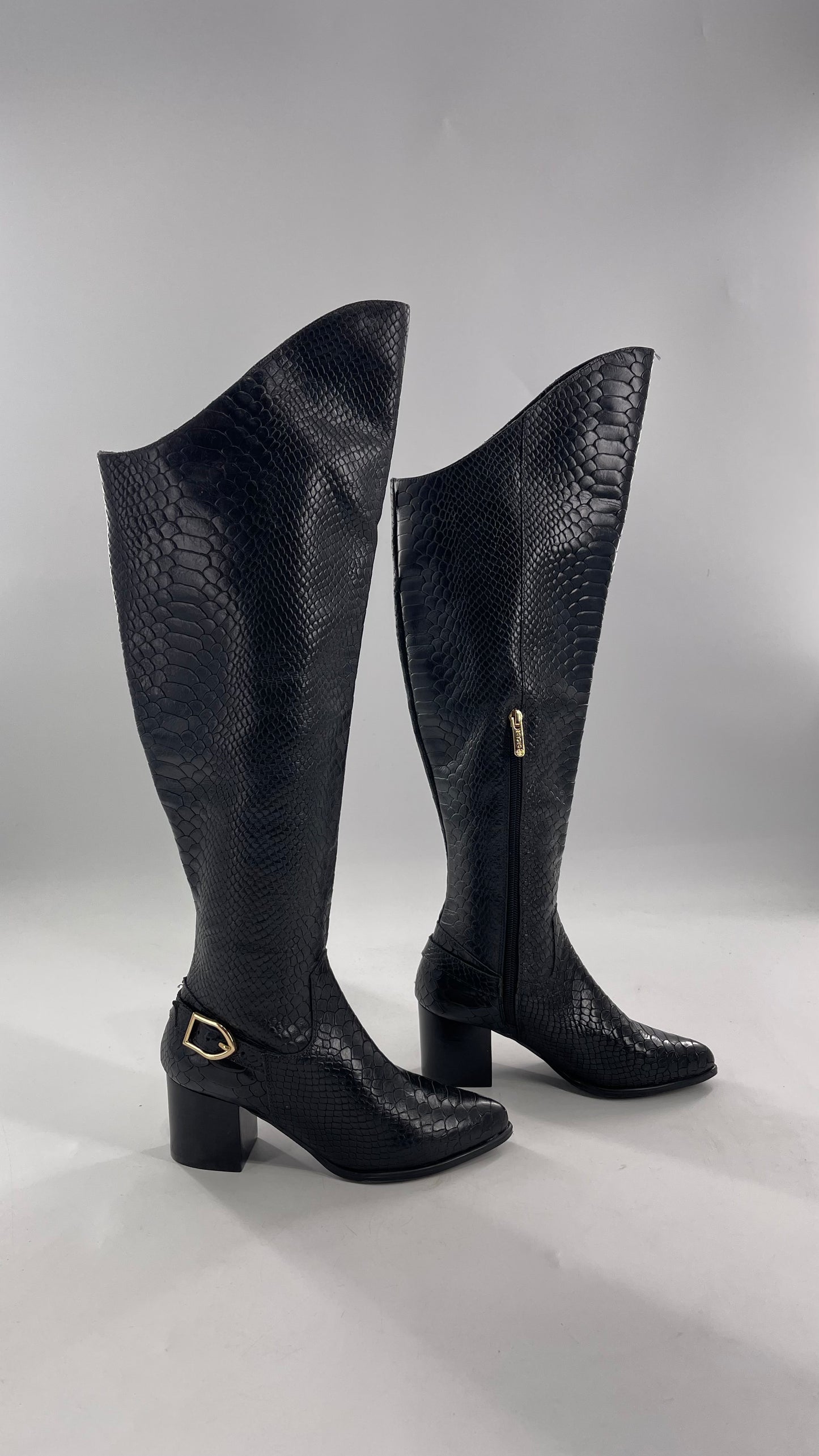 ORCADE Genuine Brazilian Leather Crocodile Embossed/Textured Knee High Boots (5)