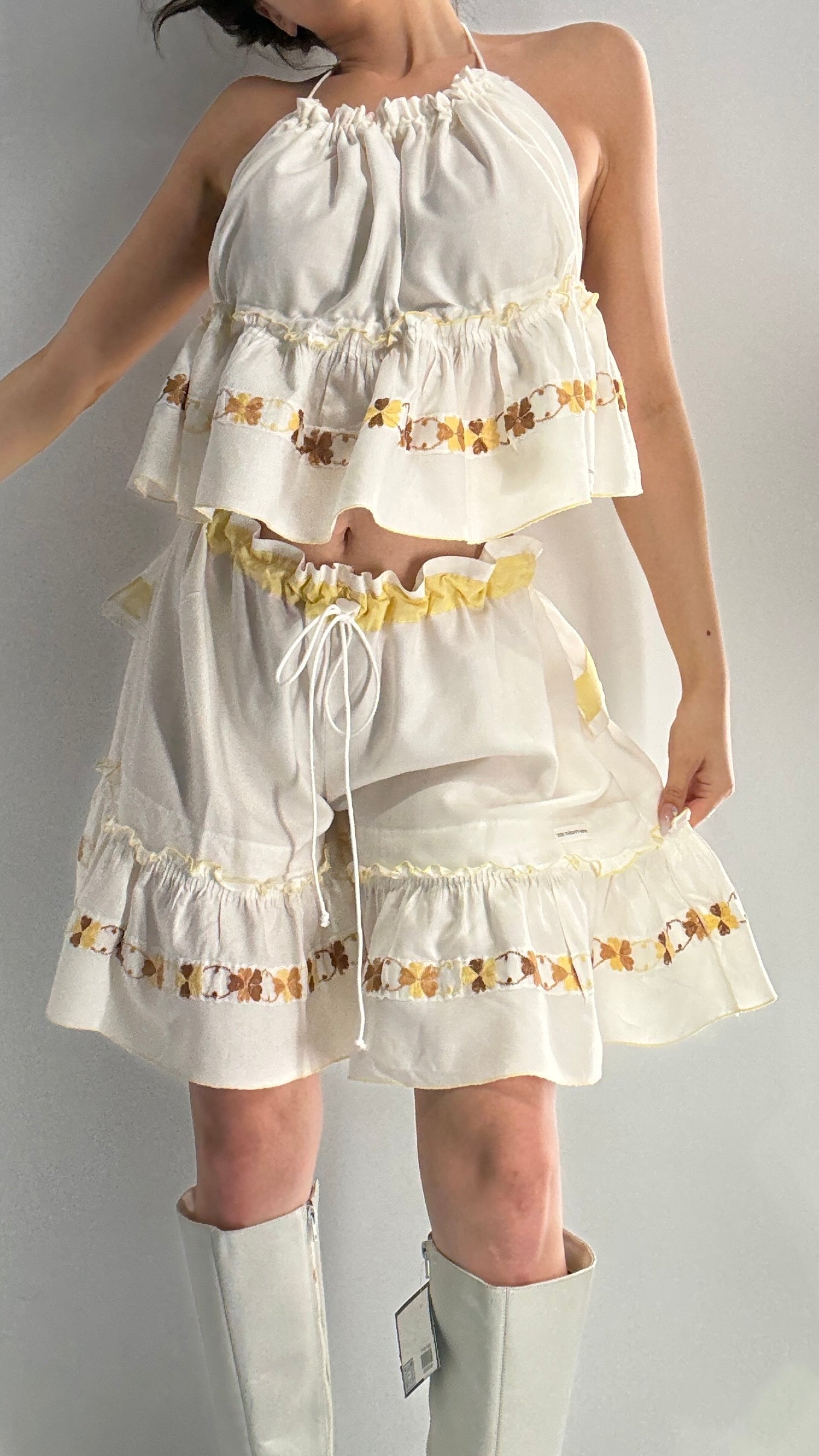 Vintage Handmade Heavily Embroidered Play Set with Sailor Style Ruffled Bum (XS-XL)