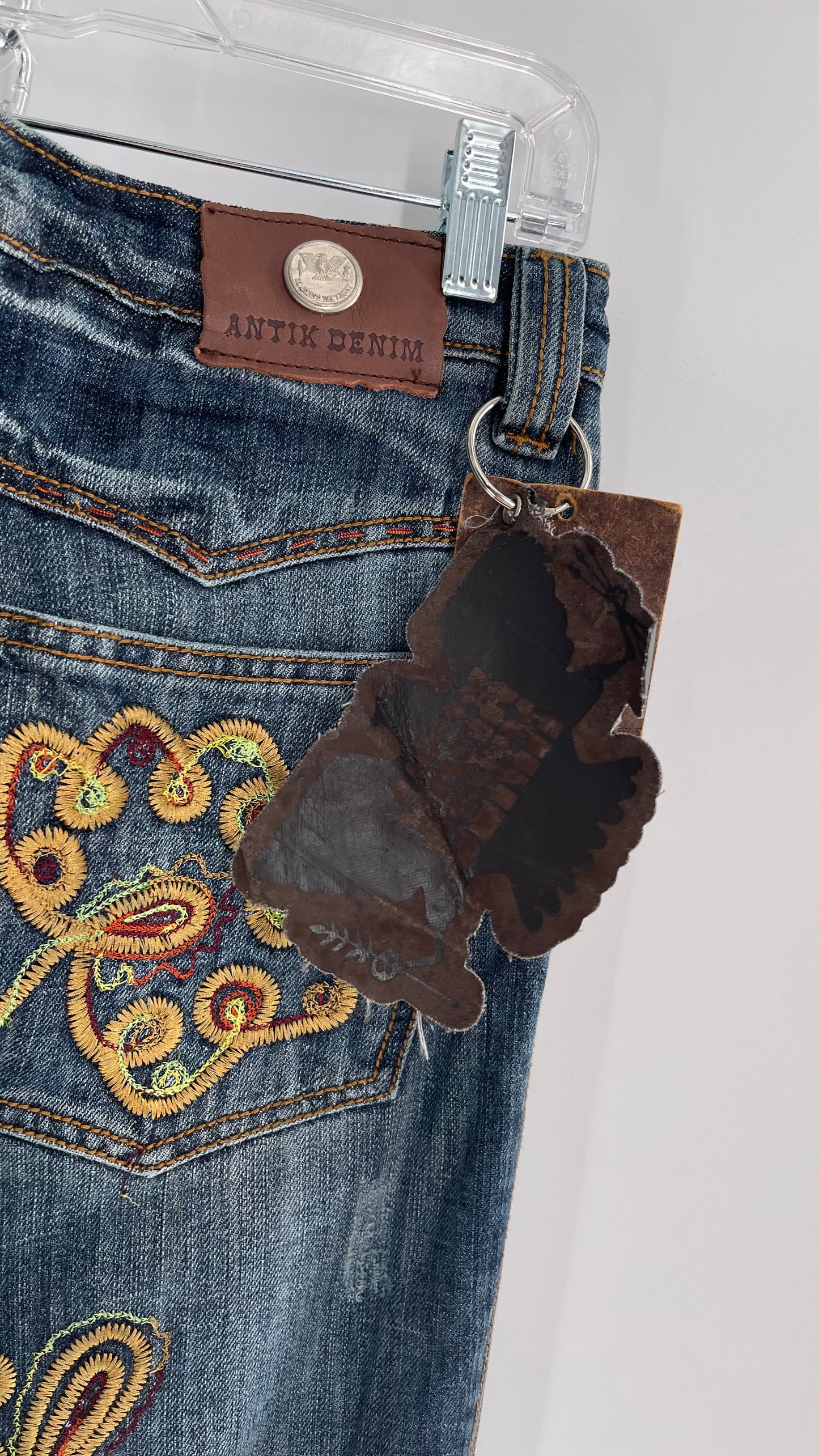 Vintage RARE Antik Denim Kick Flares with Embroidered Flower Design and Contrast Stitching (28)