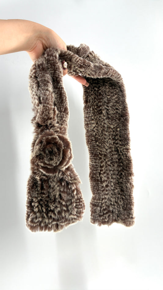 Vintage Genuine Rabbit Fur Scarf with Rosette
