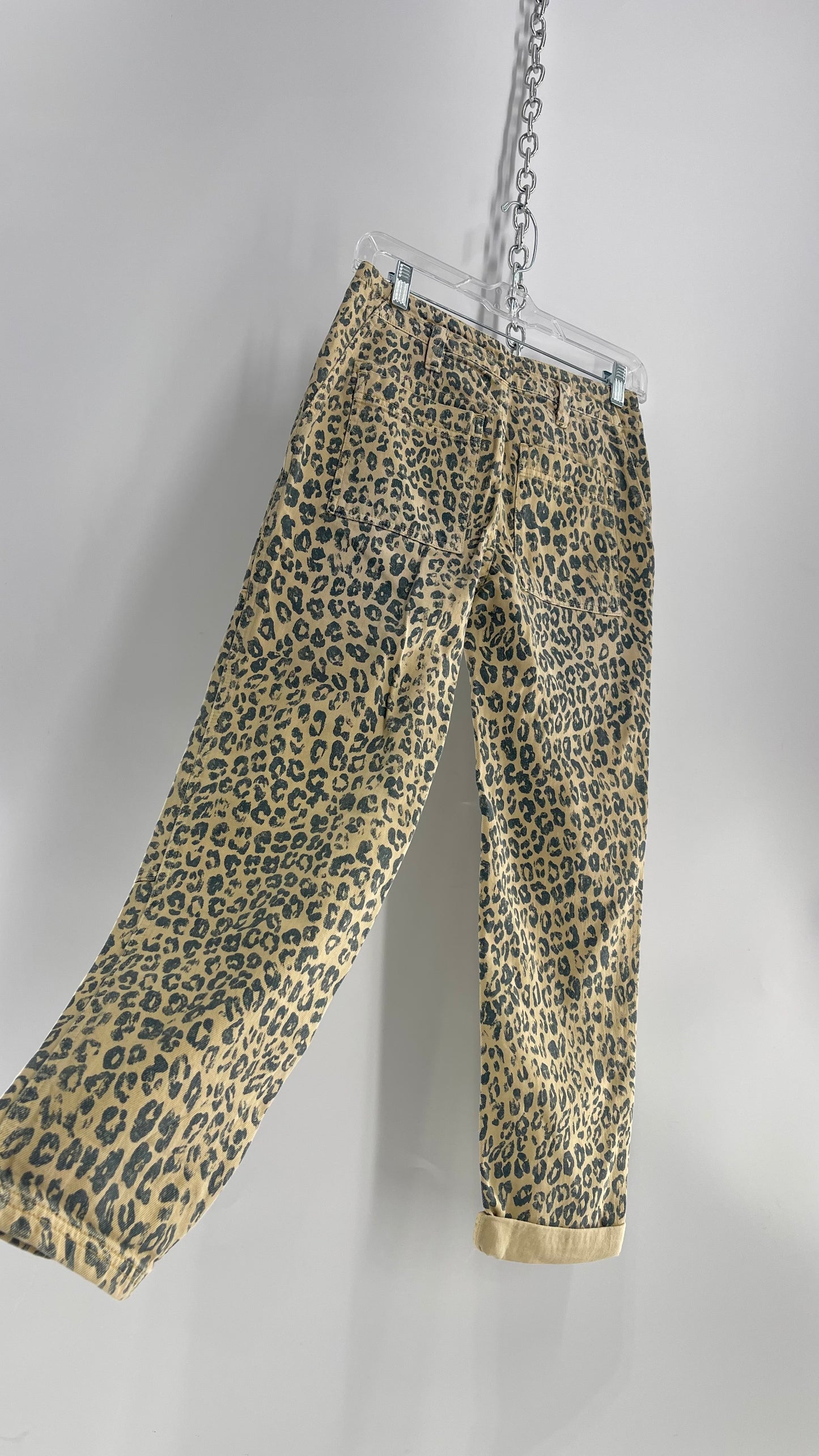 Pilcro Anthropologie Beige Blue Faded Leopard Carpenter Pant with Tags (24P)