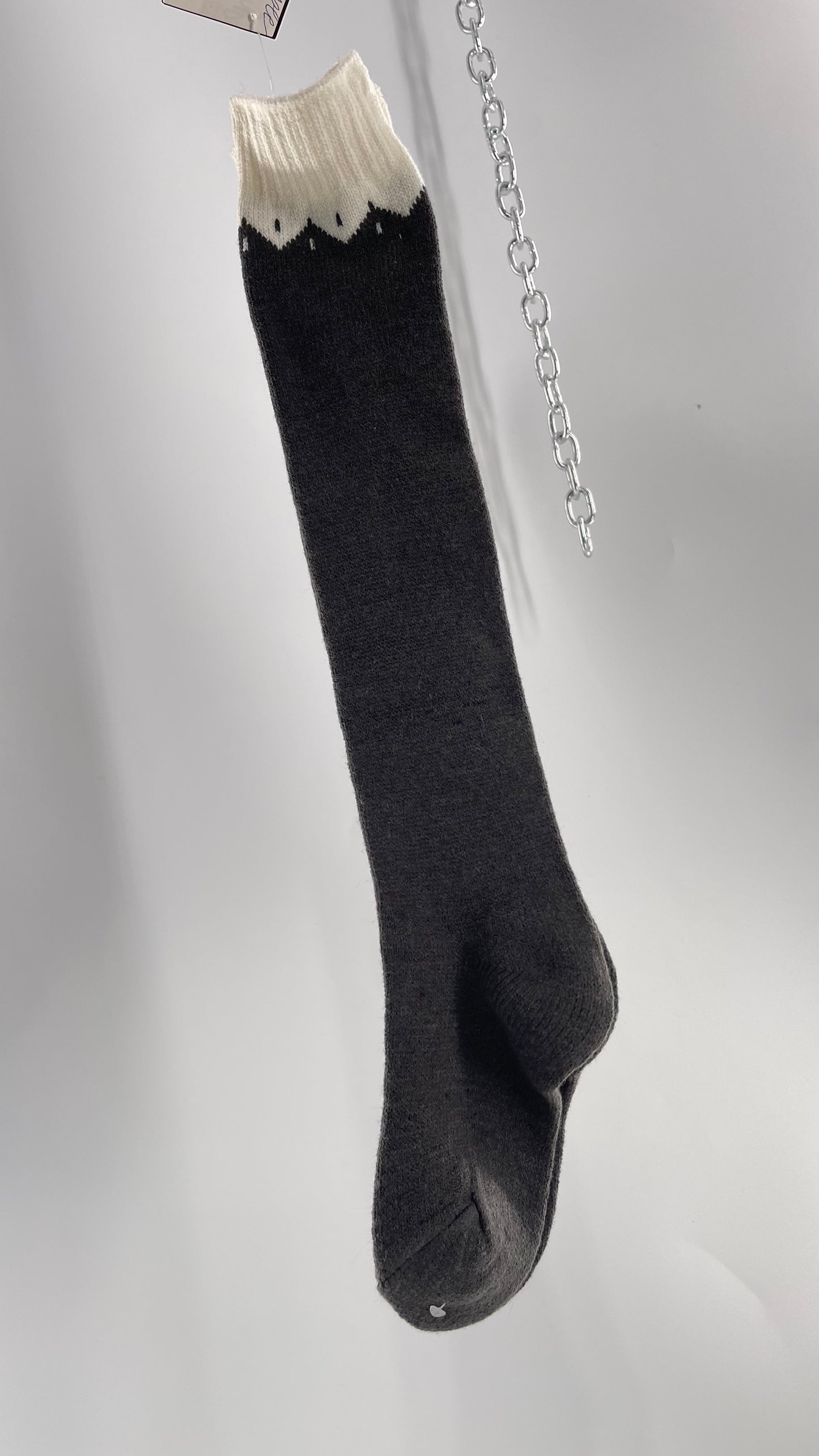 Free People Knit Dark Grey Thigh Socks with White Trim
