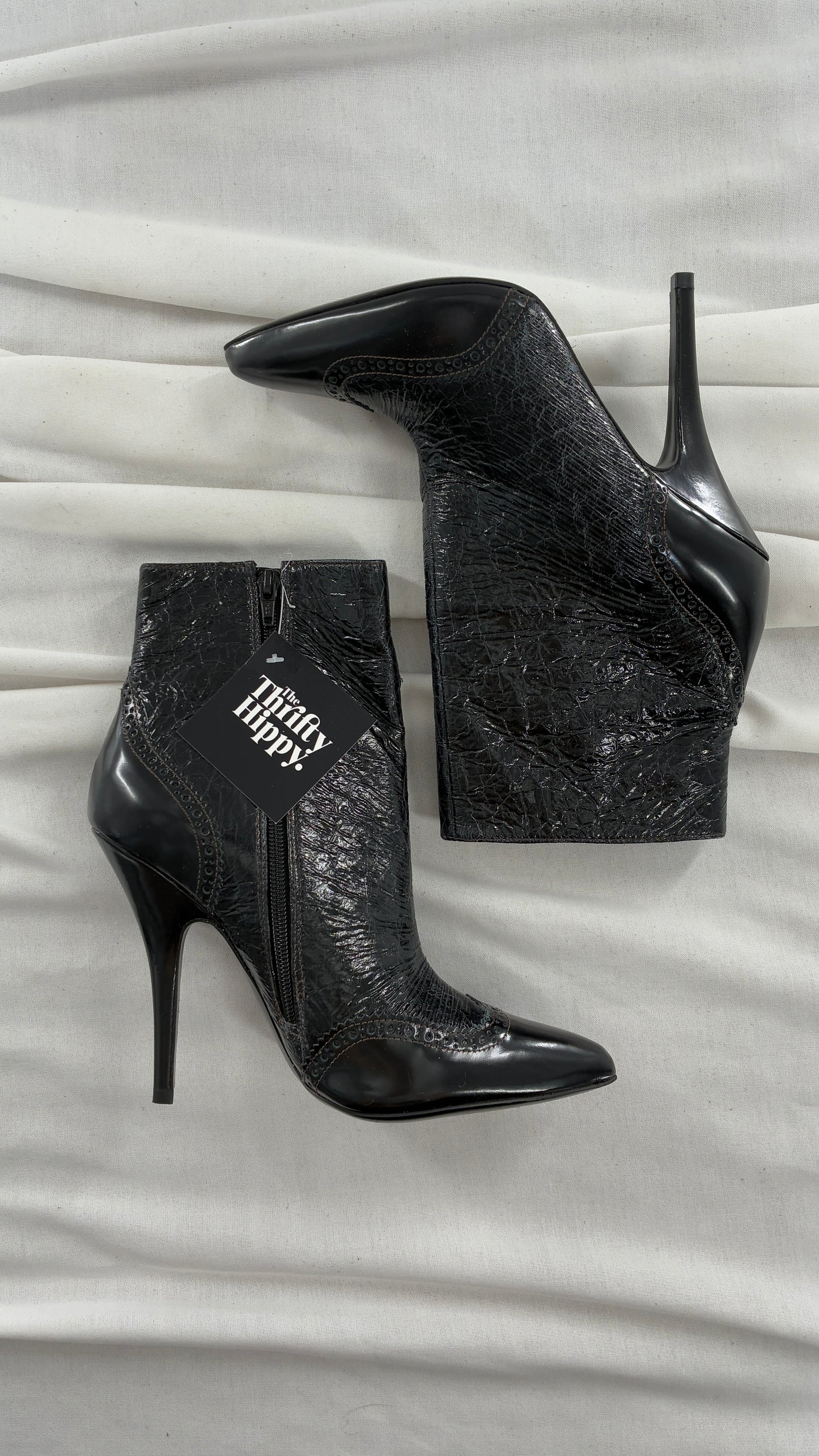 Vintage TORY BURCH Black Patent Leather Stiletto Boots  (9.5)