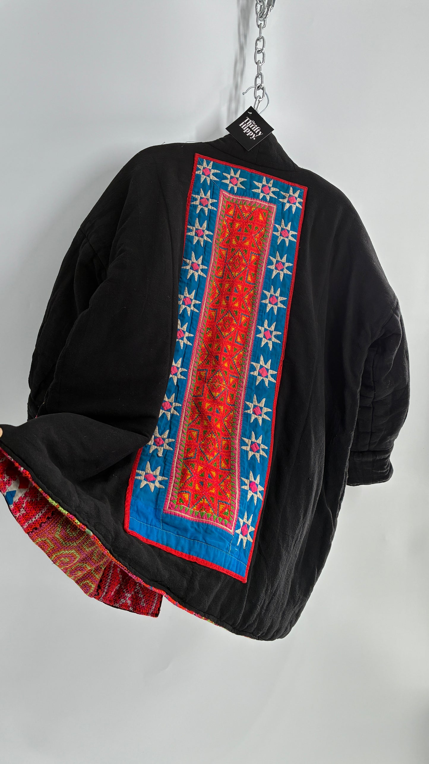 One Size Neon Pink Fully Embroidered and Quilted Reversible Puff Sleeve Coat (Large)