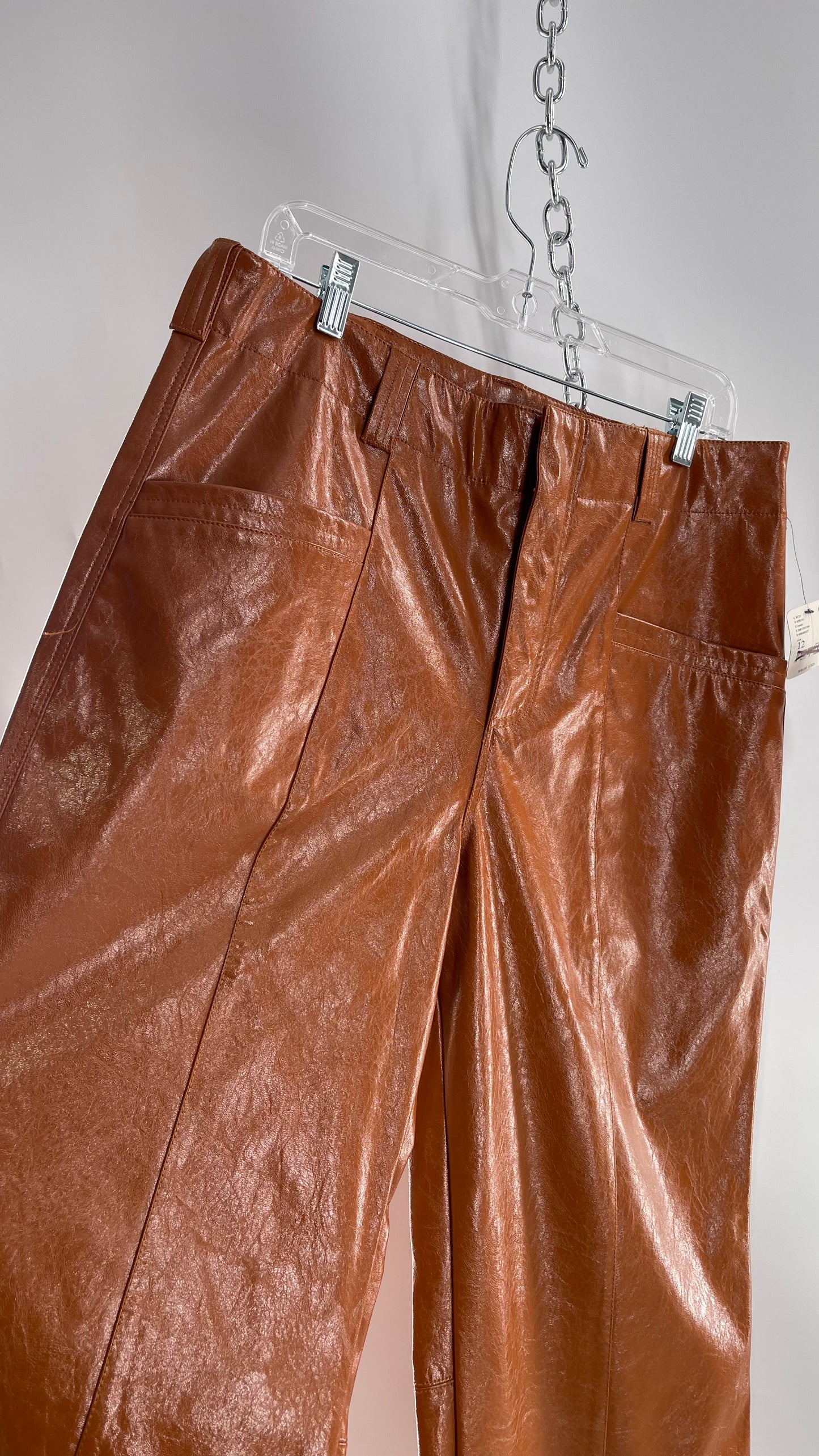 Free People Star Cross Lovers Cognac Brown Vegan Faux Leather  Wide Leg Baggy Trouser(12)