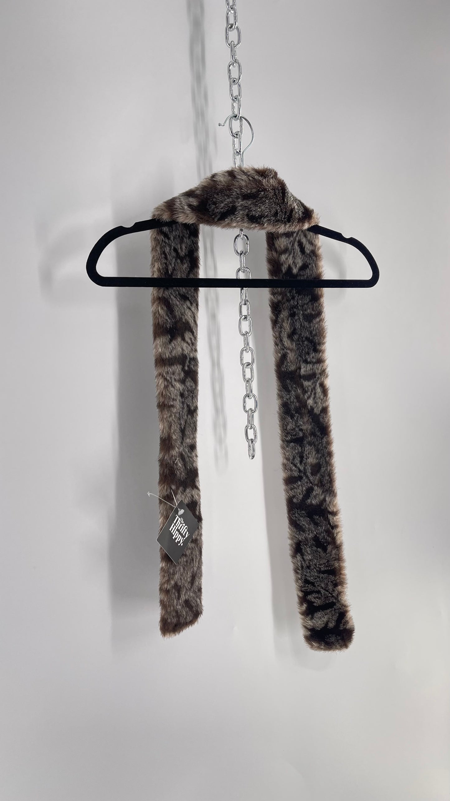 Vintage Fuzzy Furry Skinny Scarf Gray/Brown