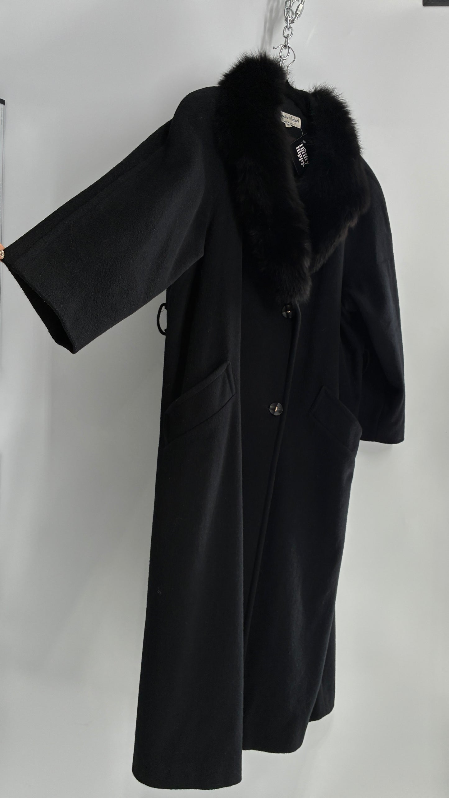 Jonathan Michael Black Full Coat with Genuine Fur Collar (C)(16)