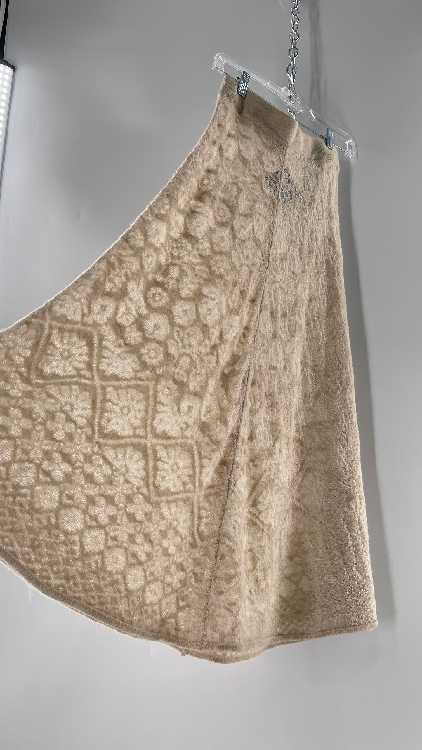 ZARA Open Knit Patterned Slightly Translucent Oatmeal Skirt (Small)