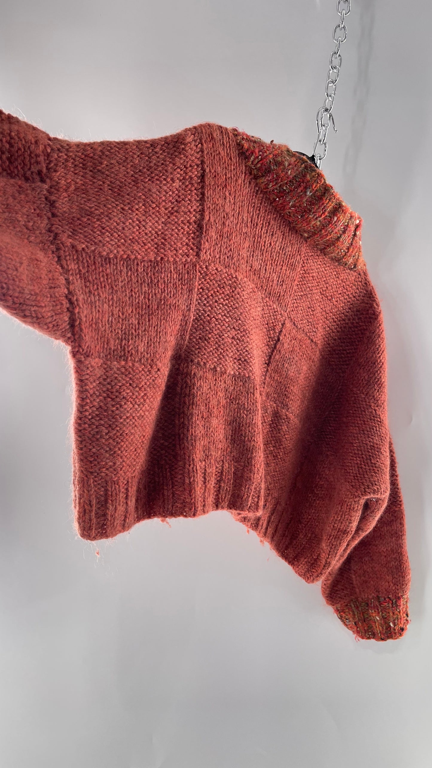 Vintage 80s Burnt Orange Cropped Thick Knit Heavy Slouchy Wool Sweater (Large)