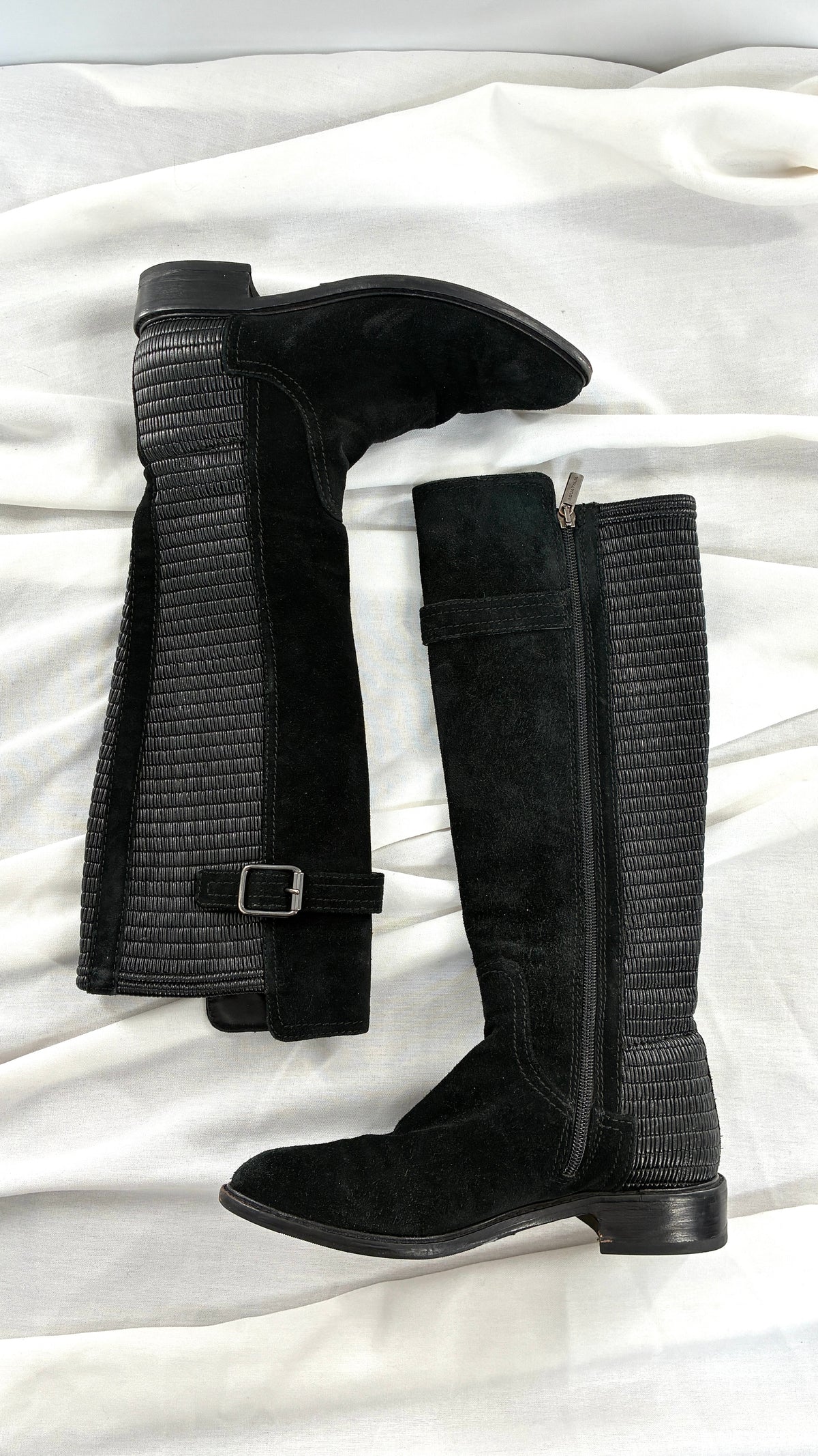 Vintage AQUATALIA Black Genuine Suede Riding Boot with Ribbed Detailing  (6.5)
