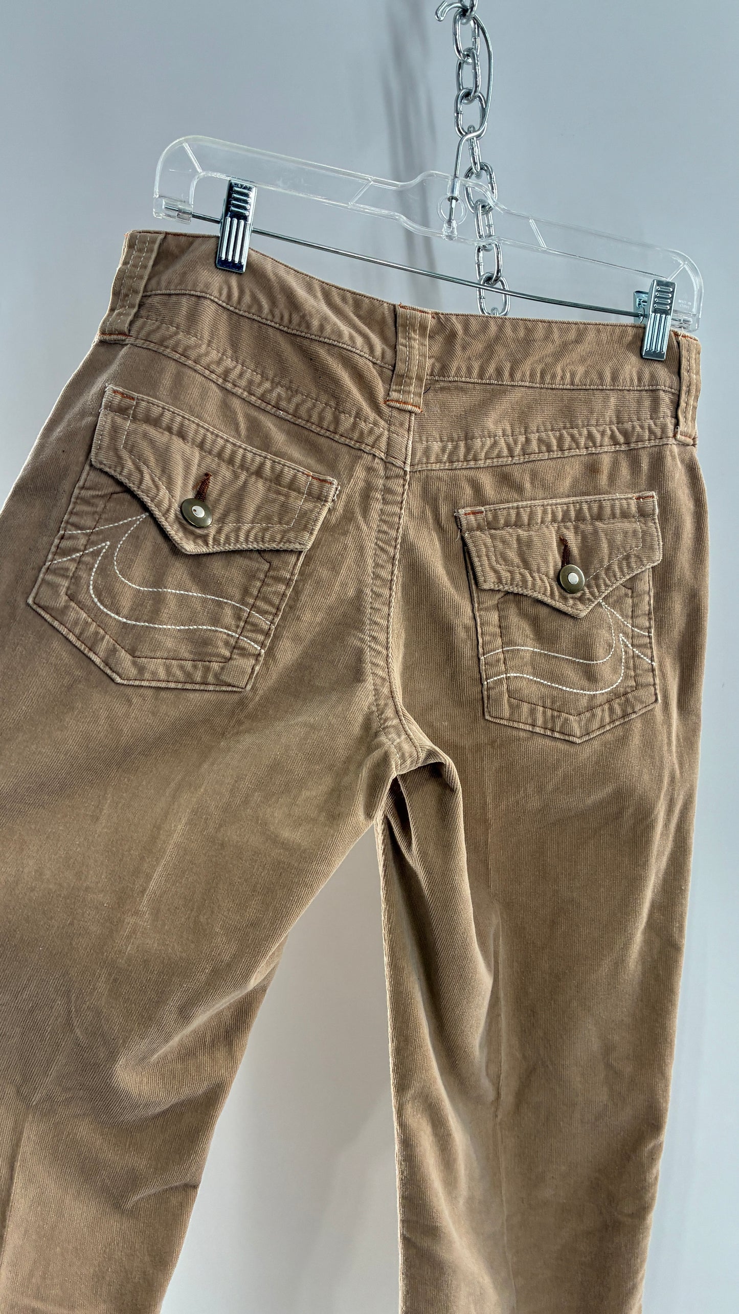 Vintage Fashion Bug Tan Corduroy Kick Flare Pants with Embroidered Bum Pockets (6)