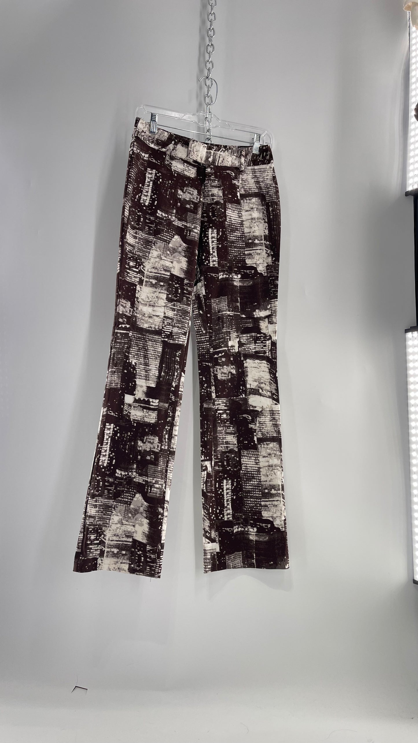 Urban Outfitters Dark Brown and White City Scape Patterned Low Waisted Trouser (2)