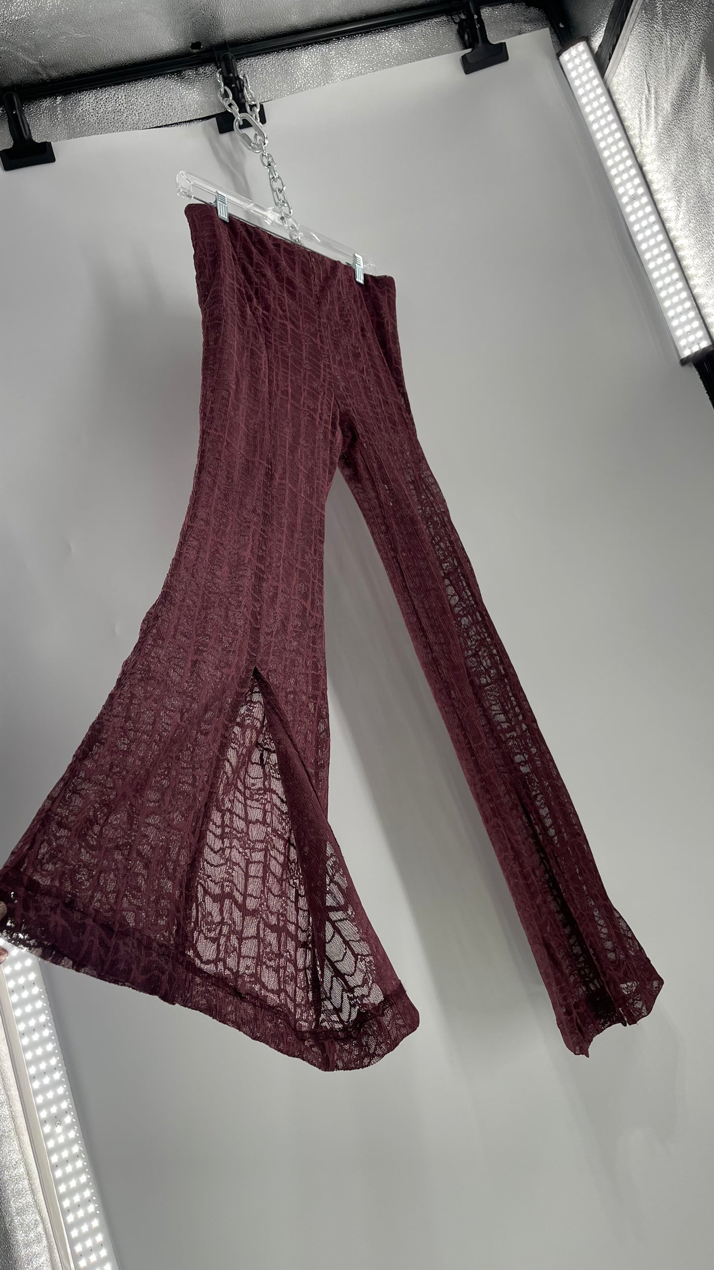 Free People Plum Lace Flares with Vented Hem and Sewn in Shorts Tags Attached (Medium)