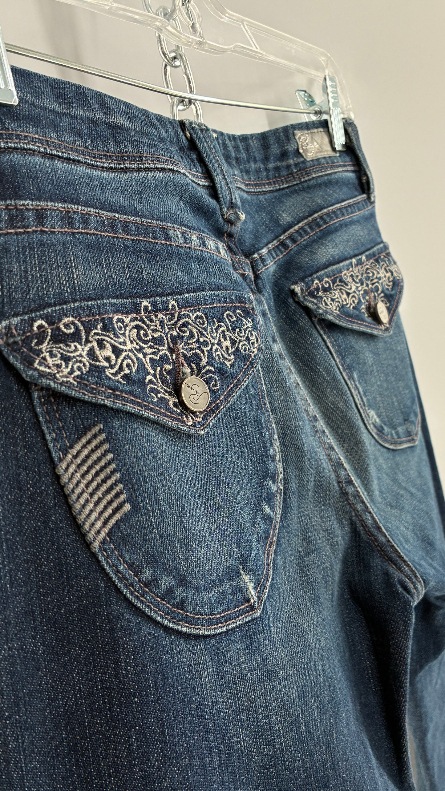 Vintage PAIGE Kick Flare Jeans with Embroidered Pockets (27)