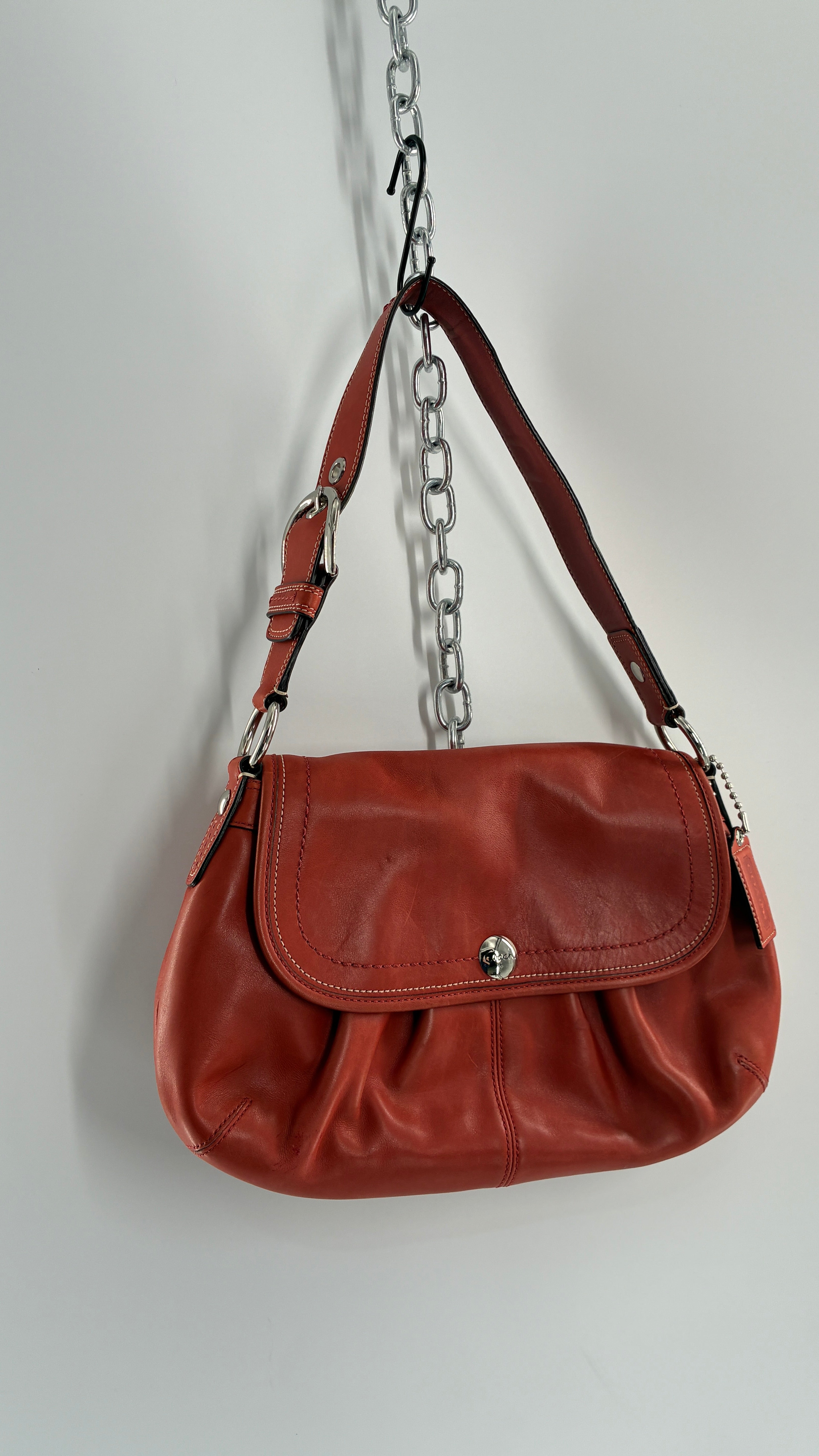 バッグ Vintage COACH SOHO Shoulder Bag orange Vintage COACH Soho Salmon Orange Genuine Leather Shoulder Bag