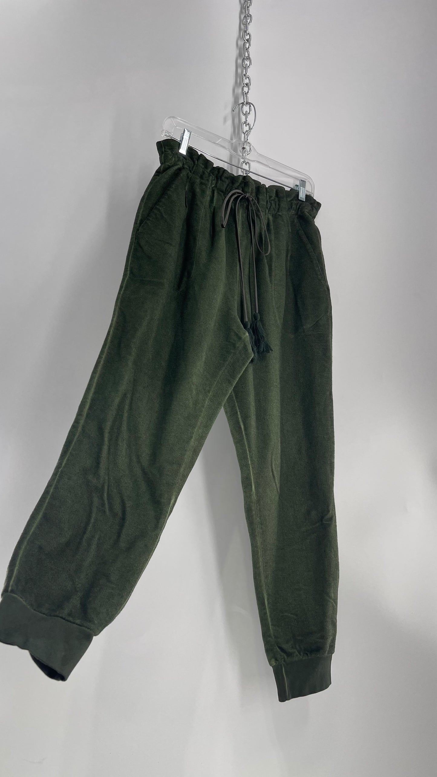 Something Navy Portugal Made Army Green Gauze Hand Dyed Joggers(Medium)