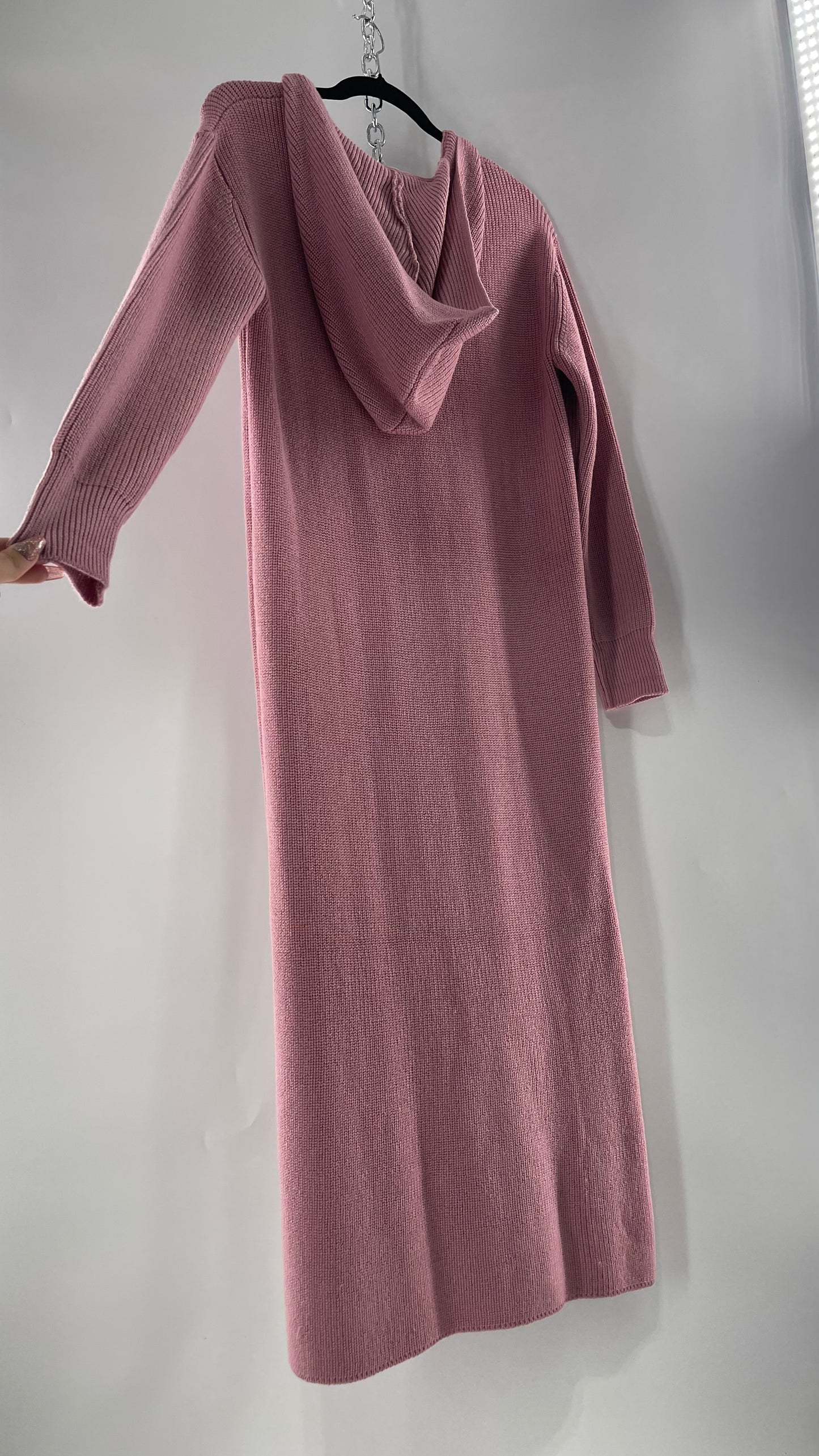 Free People Dusty Pink/ Mauve Full Length Knit Hoodie Snuggie Dress (S)