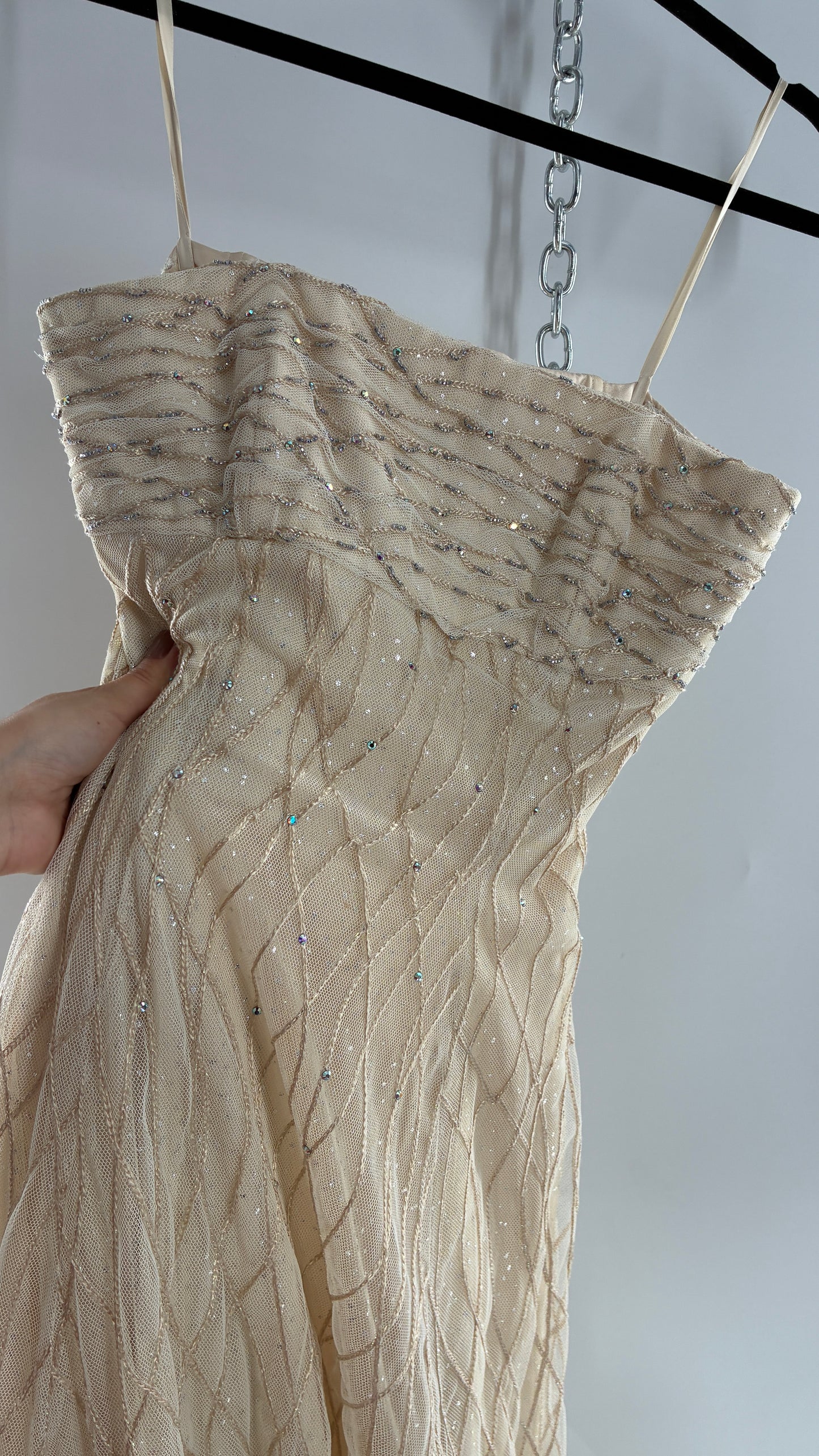 Vintage Victor Costa for Neiman Marcus Strapless Ruched/Pleated Bust Mermaid Gown Covered in Braided Threads and Embroidered Beads (6)