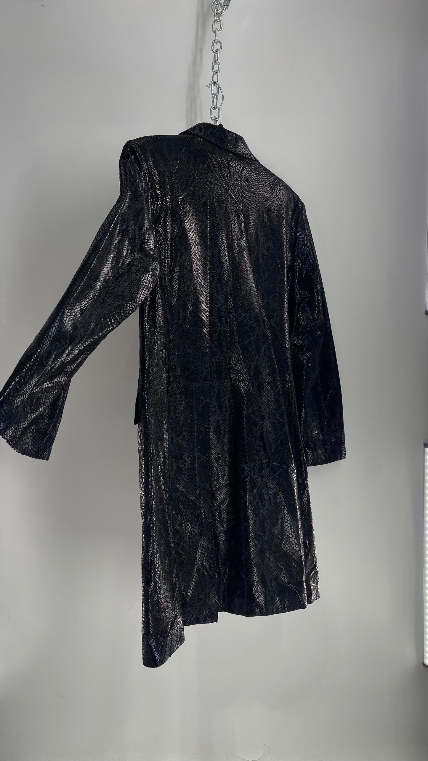 Vintage ADLER Black Genuine Leather Snake Embossed Coat (Large)