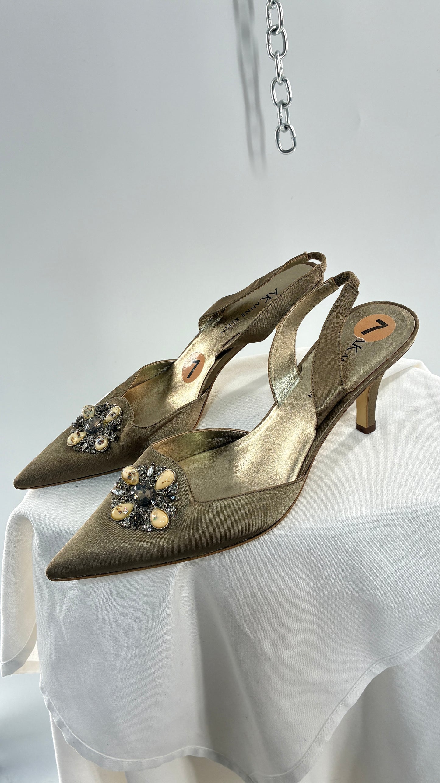 Vintage Anne Klein 1990s Kitten Heel with Stone and Metal Embellishments(7)