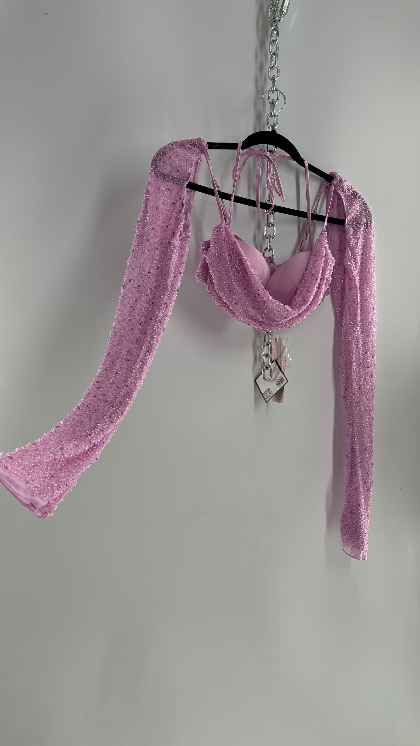 Princess Polly Beaded Shrug, Drape Front Lilac Long Sleeve with Tags Attached (4)
