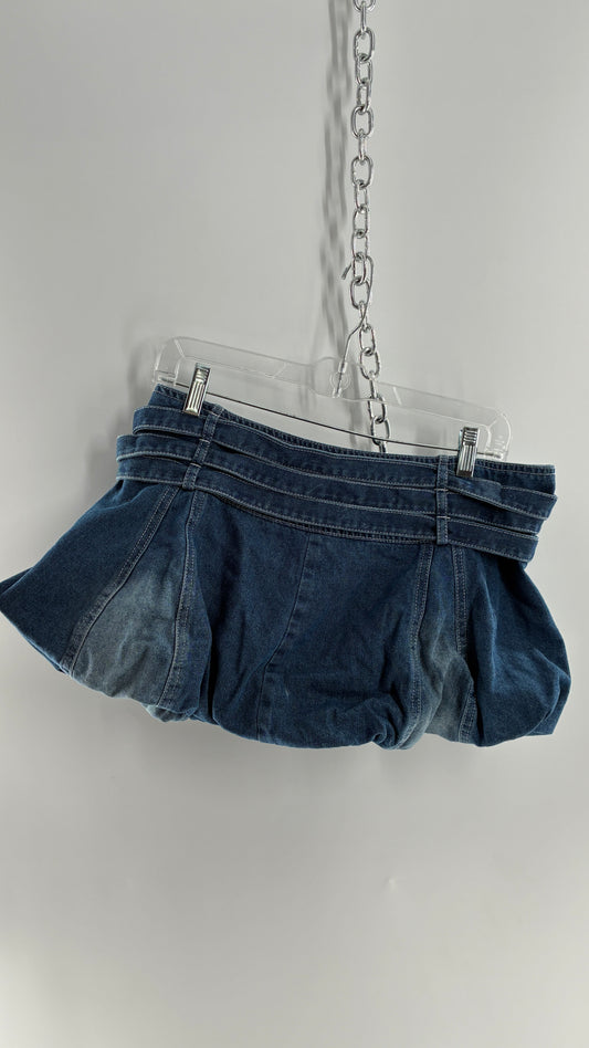 Bubble Hem Denim Micro Mini Skirt (Medium)