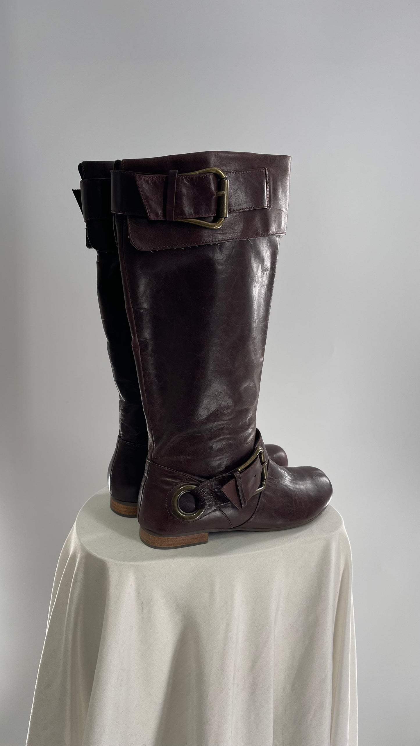Vintage ALDO Leather Round Toe Buckle Side Boots w (37)