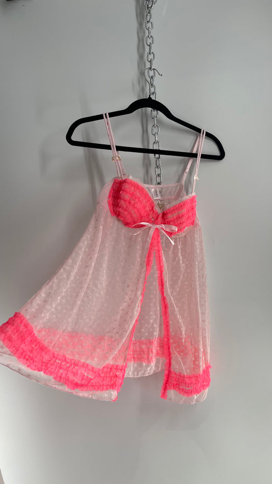 Vintage NIKKI Intimates Neon Pink Babydoll with Ruffles (36C/L)