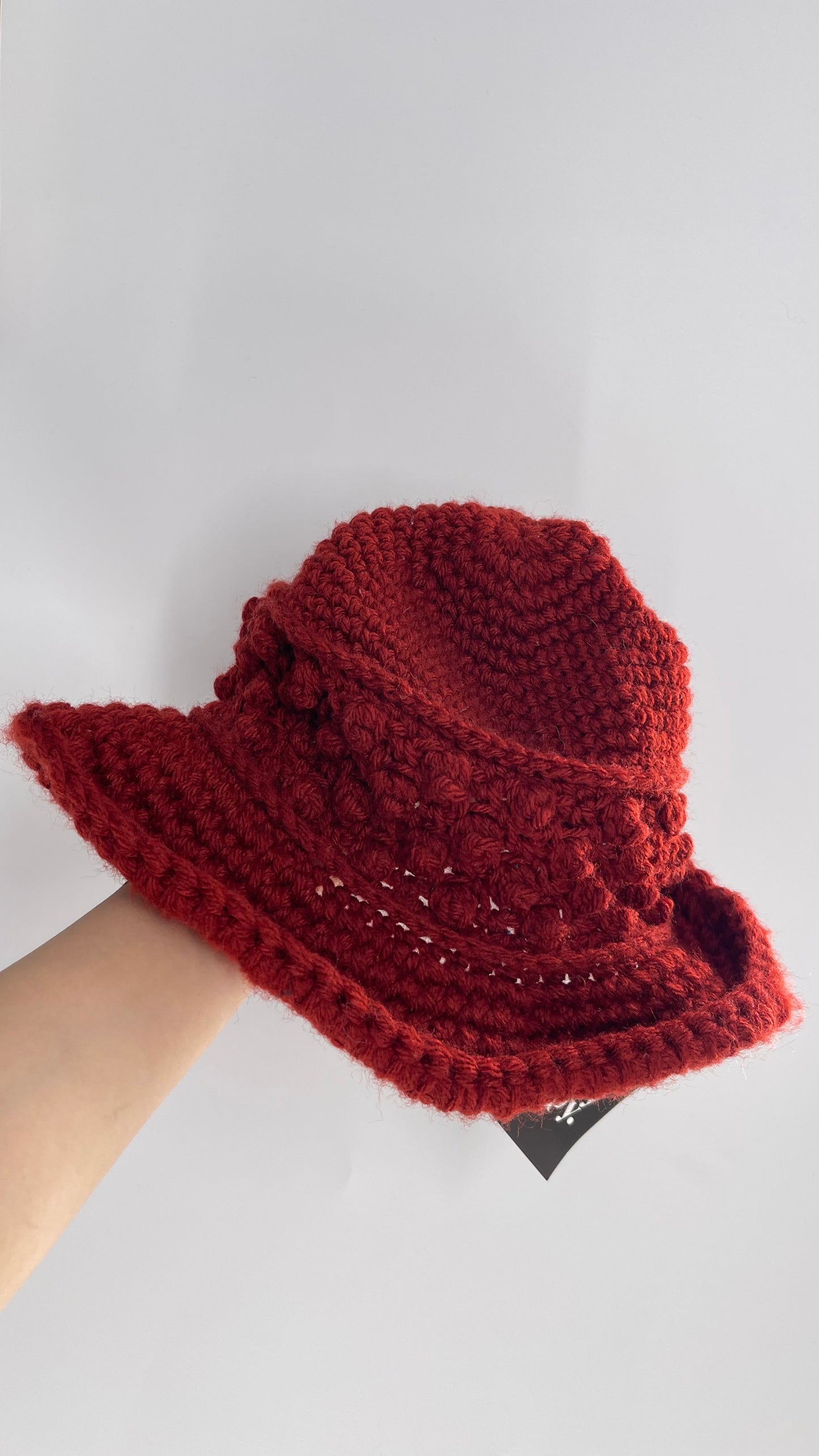 Vintage Hand Knit Burnt Orange Bucket Hat