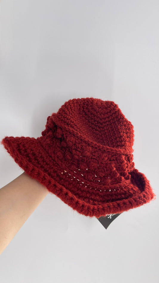 Vintage Hand Knit Burnt Orange Bucket Hat