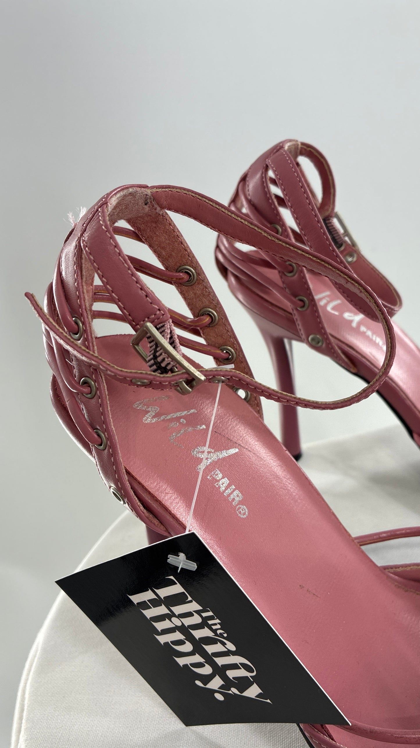 Vintage WILD PAIR Pink Pointed Toe Heels with Strappy Grommet Details (6.5)