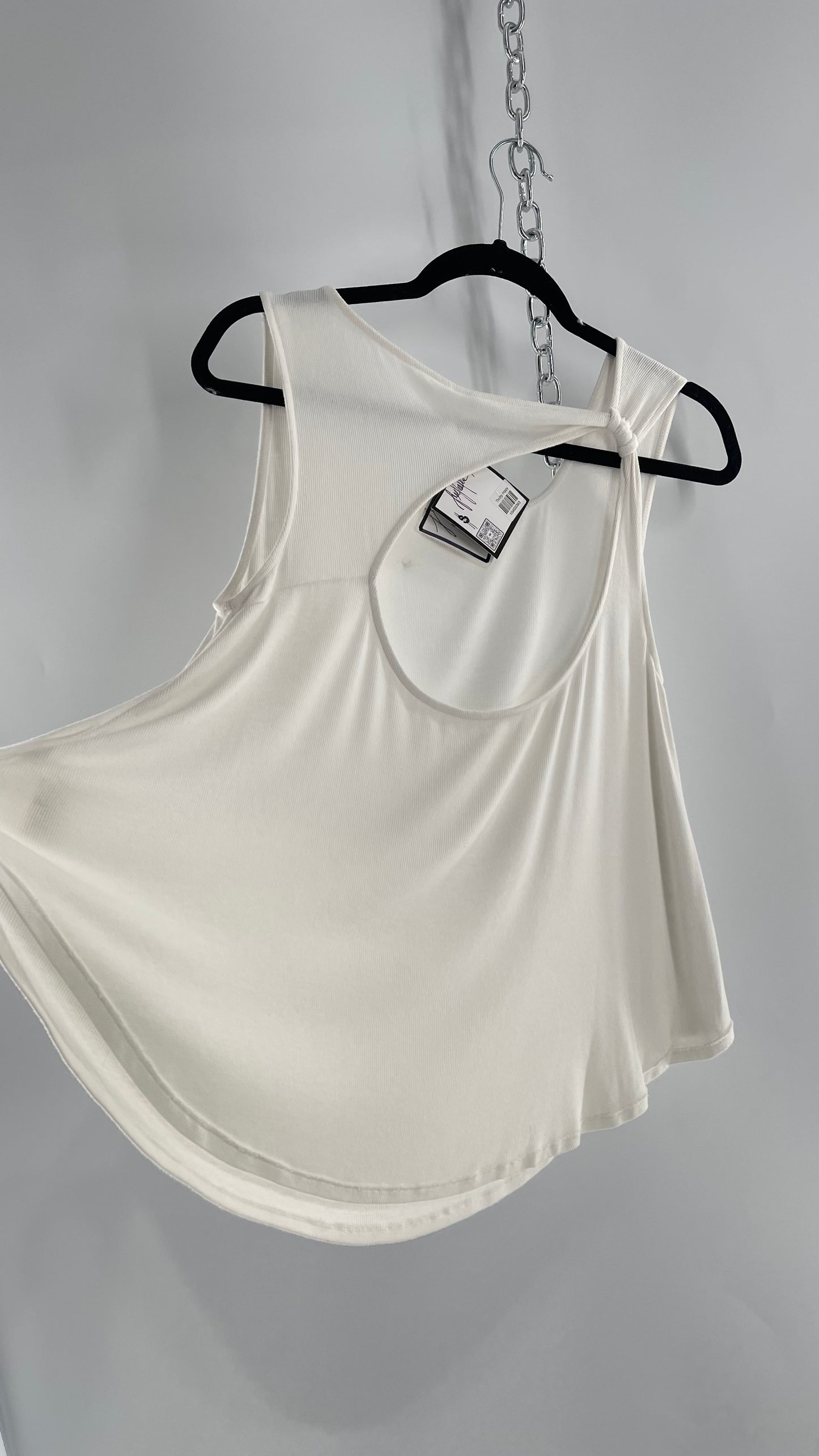 Free People White Sleeveless Tank with Rolled Strap and Cut Out Back (XS)