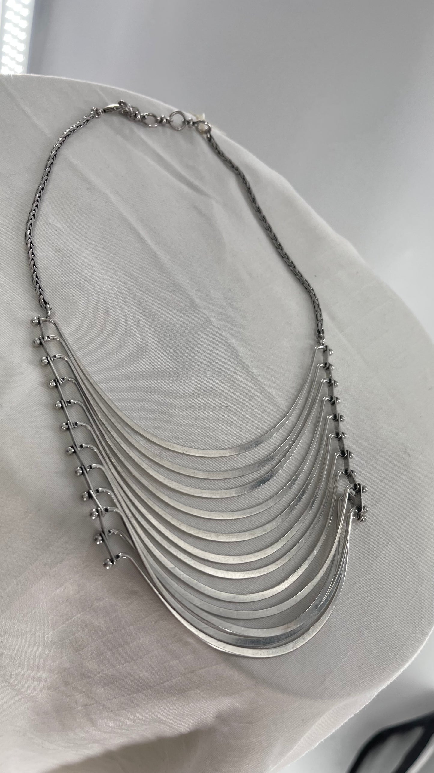 Lucky Brand Silver Metal Abstract Bracketed Layered Necklace with Tags Attached